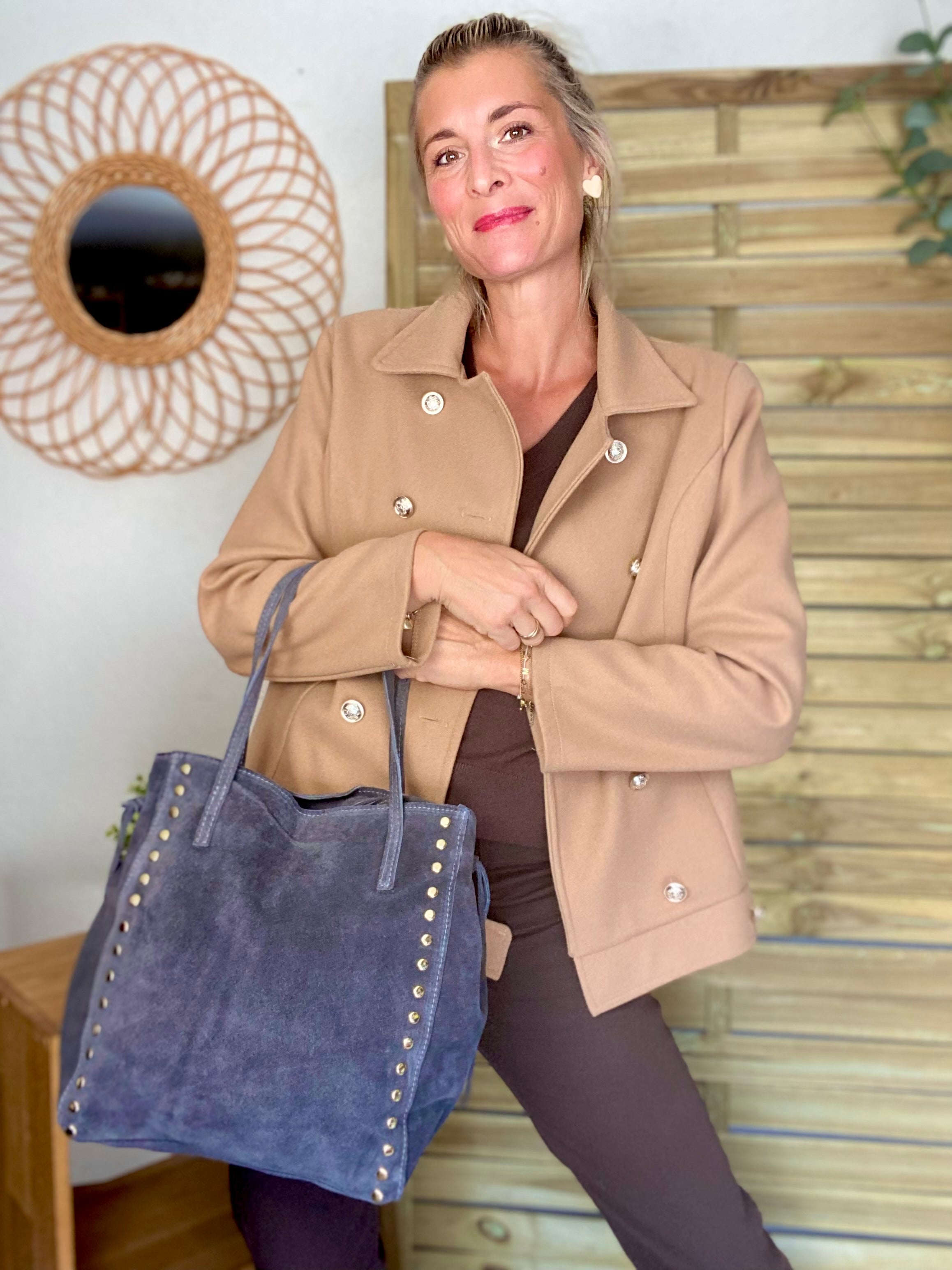 ⚡️PÉPITES FRIDAY - Sac en cuir daim avec clous - Gris foncé - COURTNEY