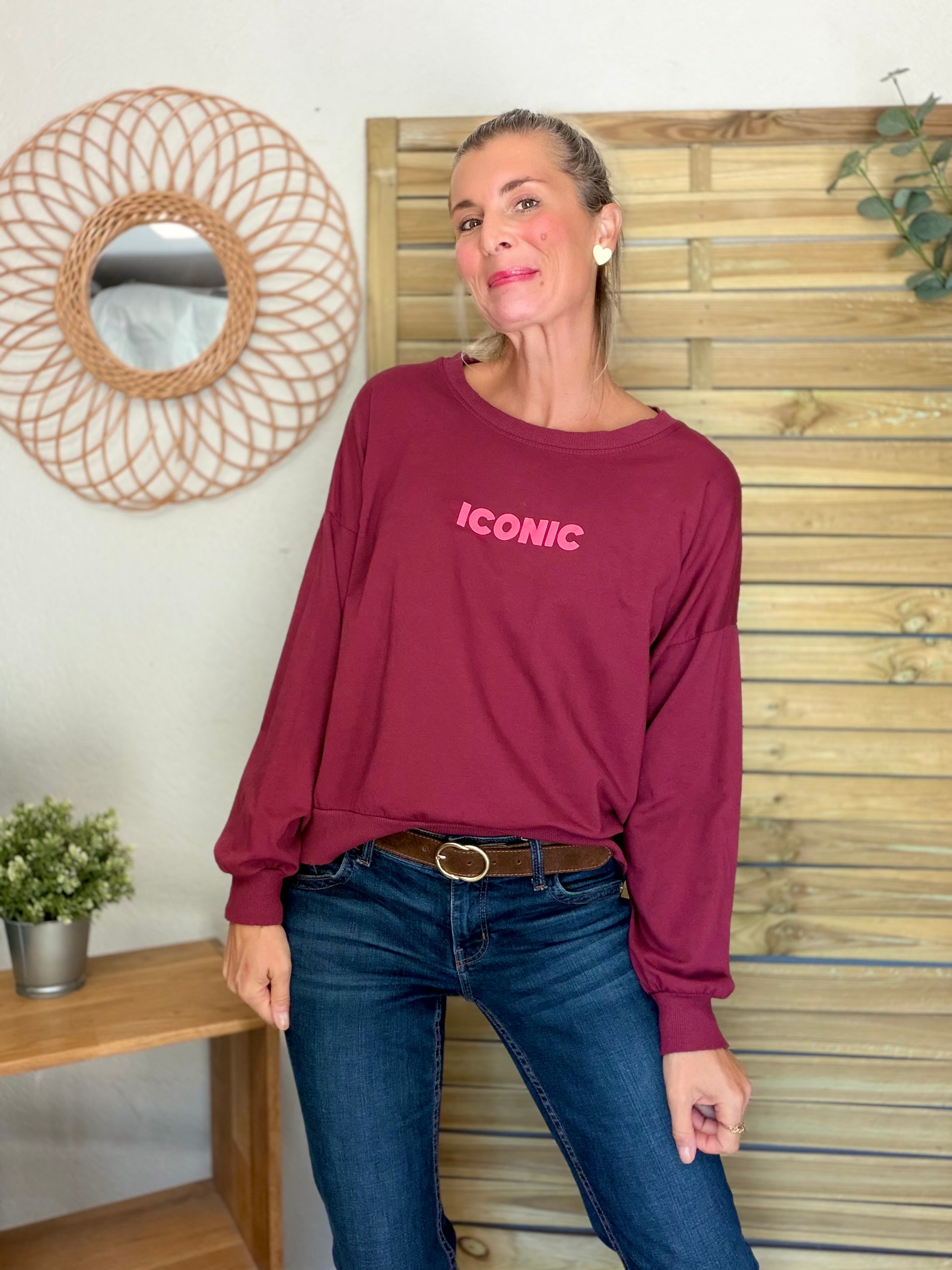 Sweat ICONIC léger 100% coton FAUSTINE Bordeaux (taille 36 à 46)