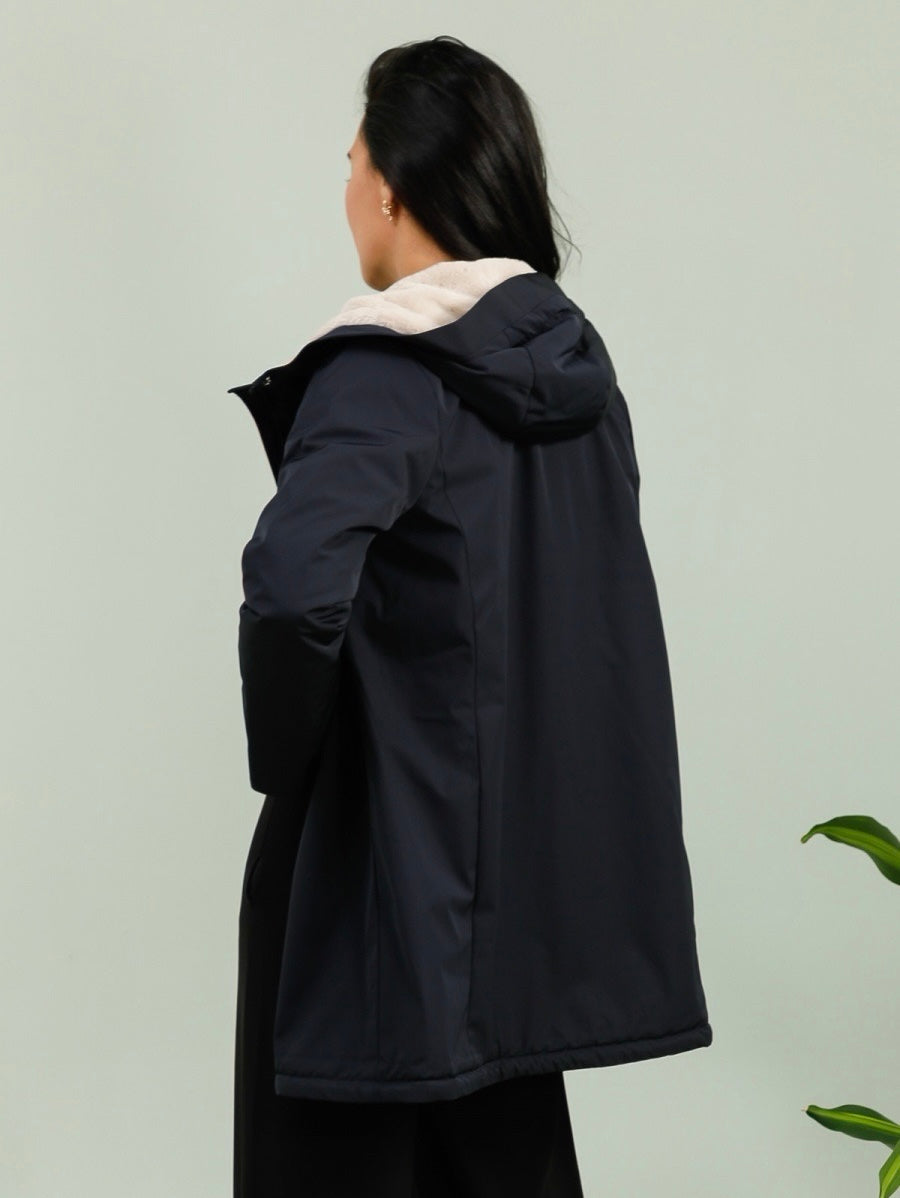 Parka fourrée imperméable AMBRE - Bleu marine / Beige - LAURA JO