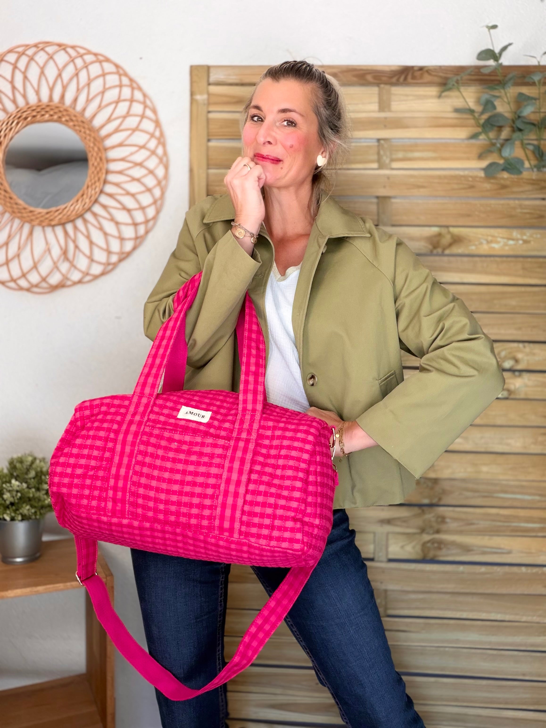Sac polochon imprimé Vichy rose Amour NOA
