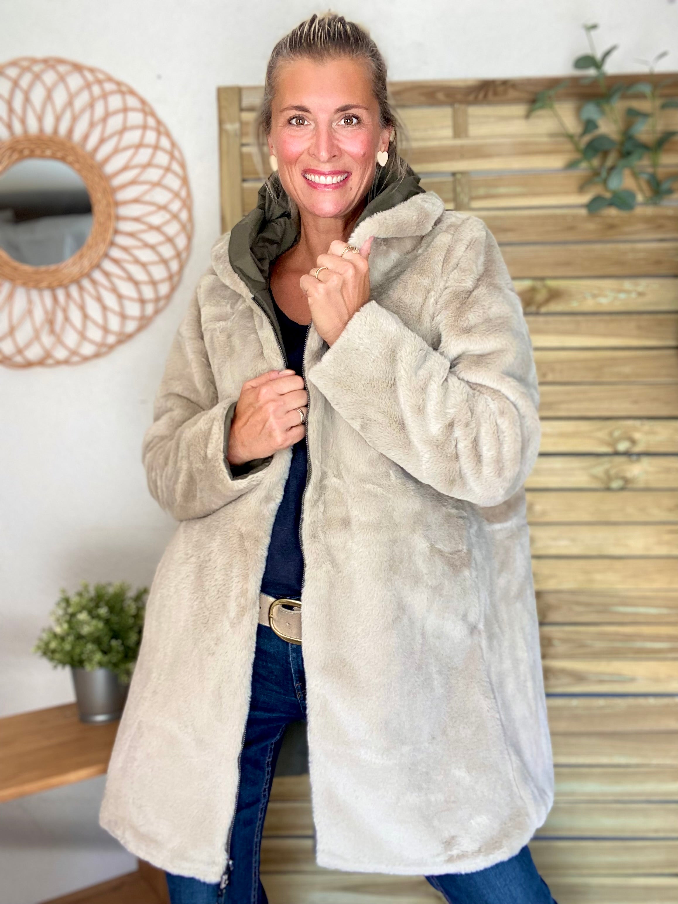 Parka Imperméable réversible fourrée Kaki / Beige ALIX - LAURA JO