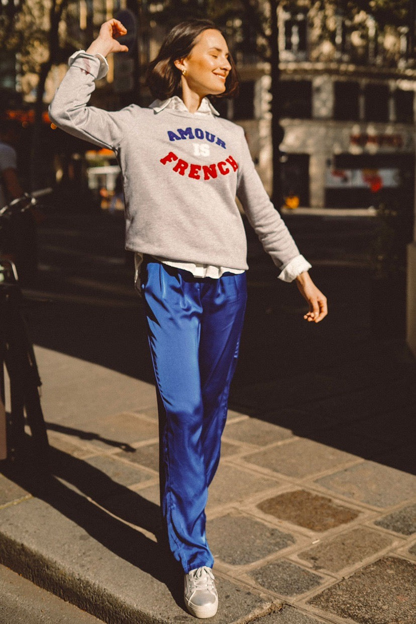 Sweat AMOUR IS FRENCH - OPHELIA - Gris / Tricolore 🇫🇷