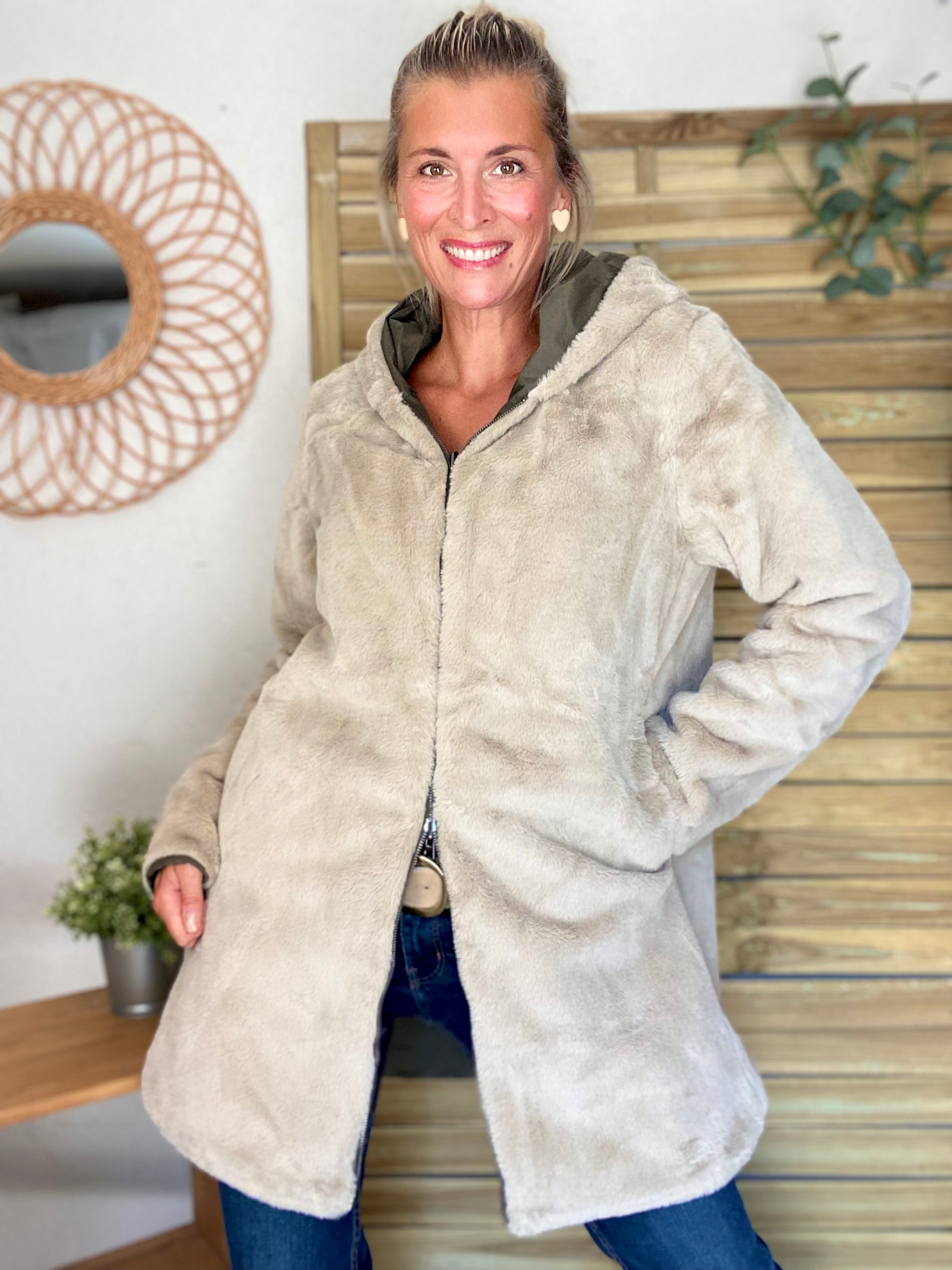 Parka Imperméable réversible fourrée Kaki / Beige ALIX - LAURA JO