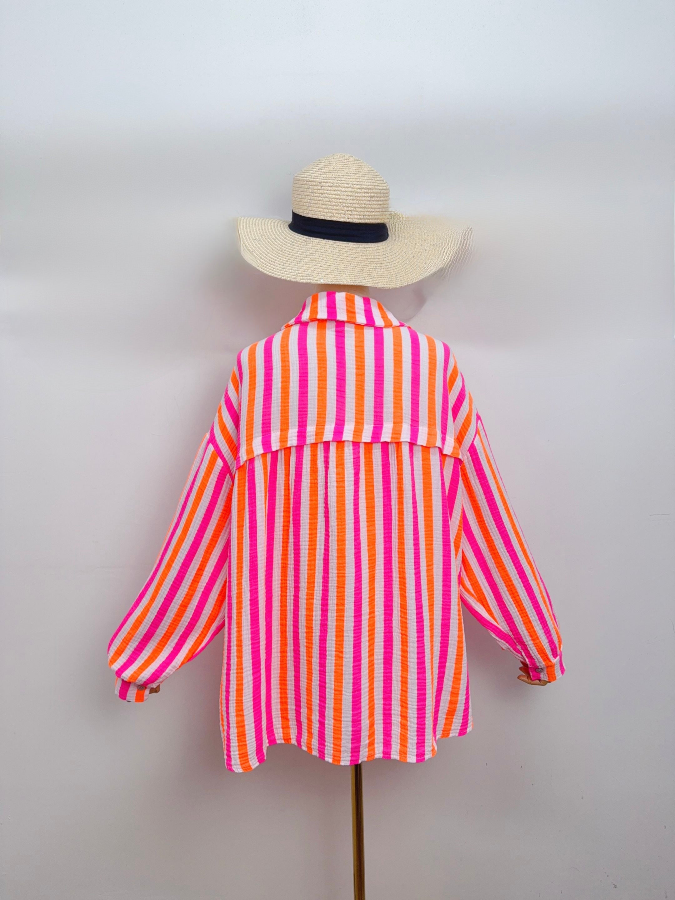 Chemise en gaze de coton rayée FÉLICIE Fluo Blanc
