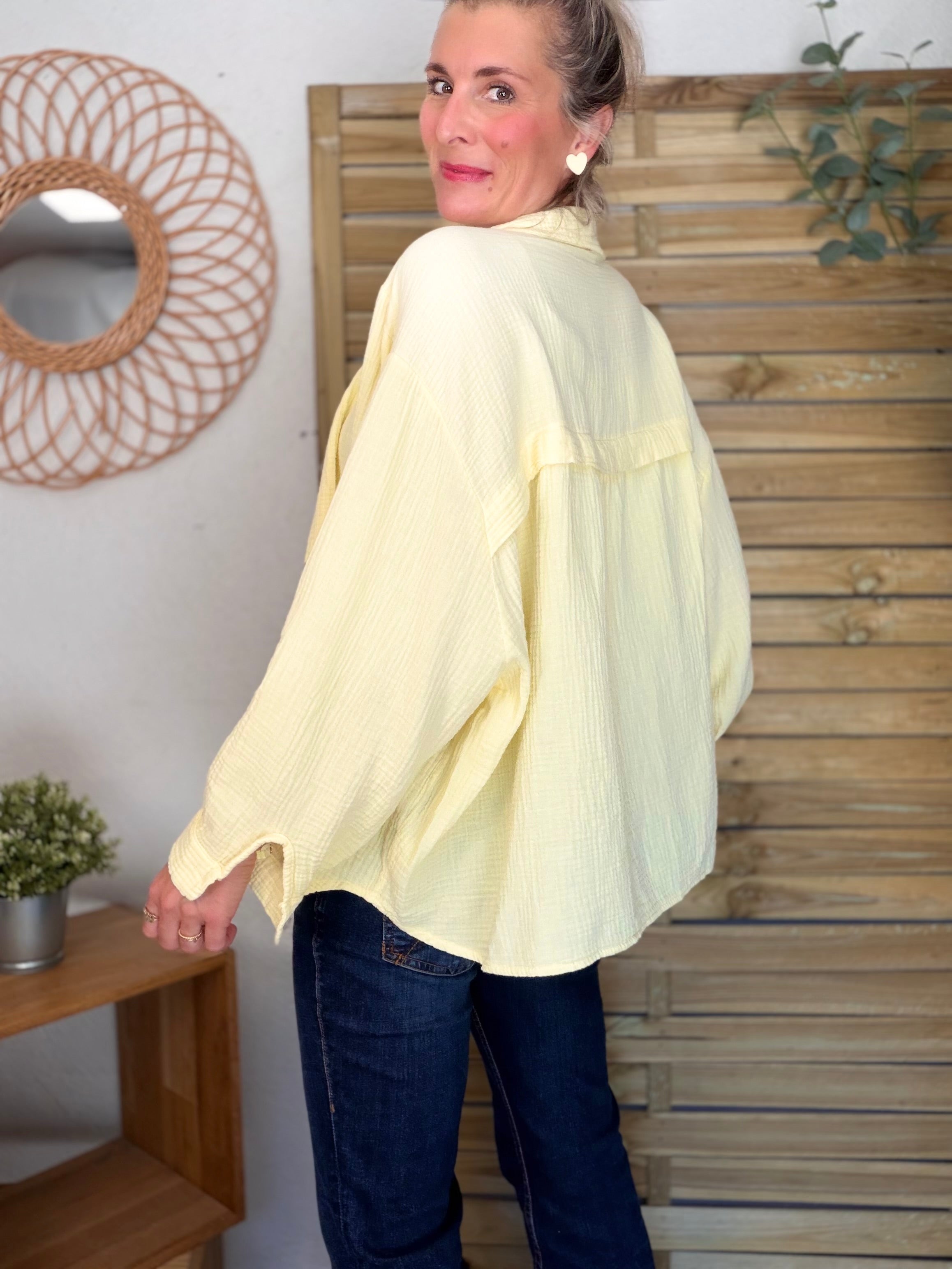 Chemise en gaze de coton unie FÉLICIA Jaune clair