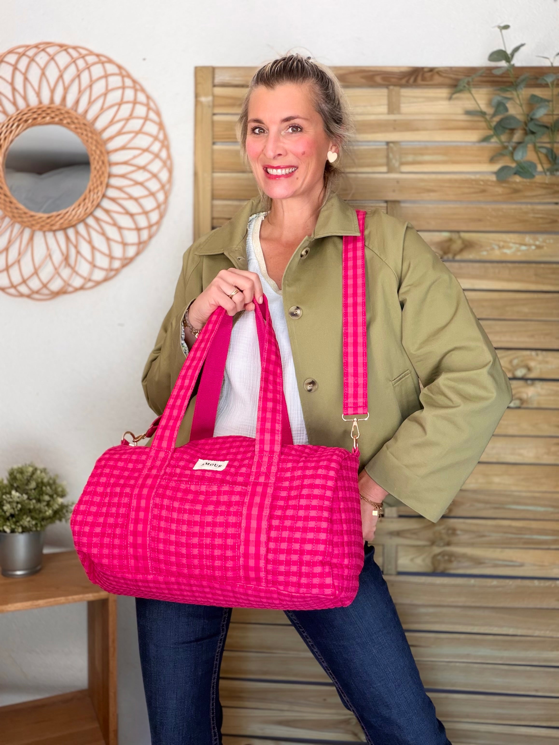 Sac polochon imprimé Vichy rose Amour NOA