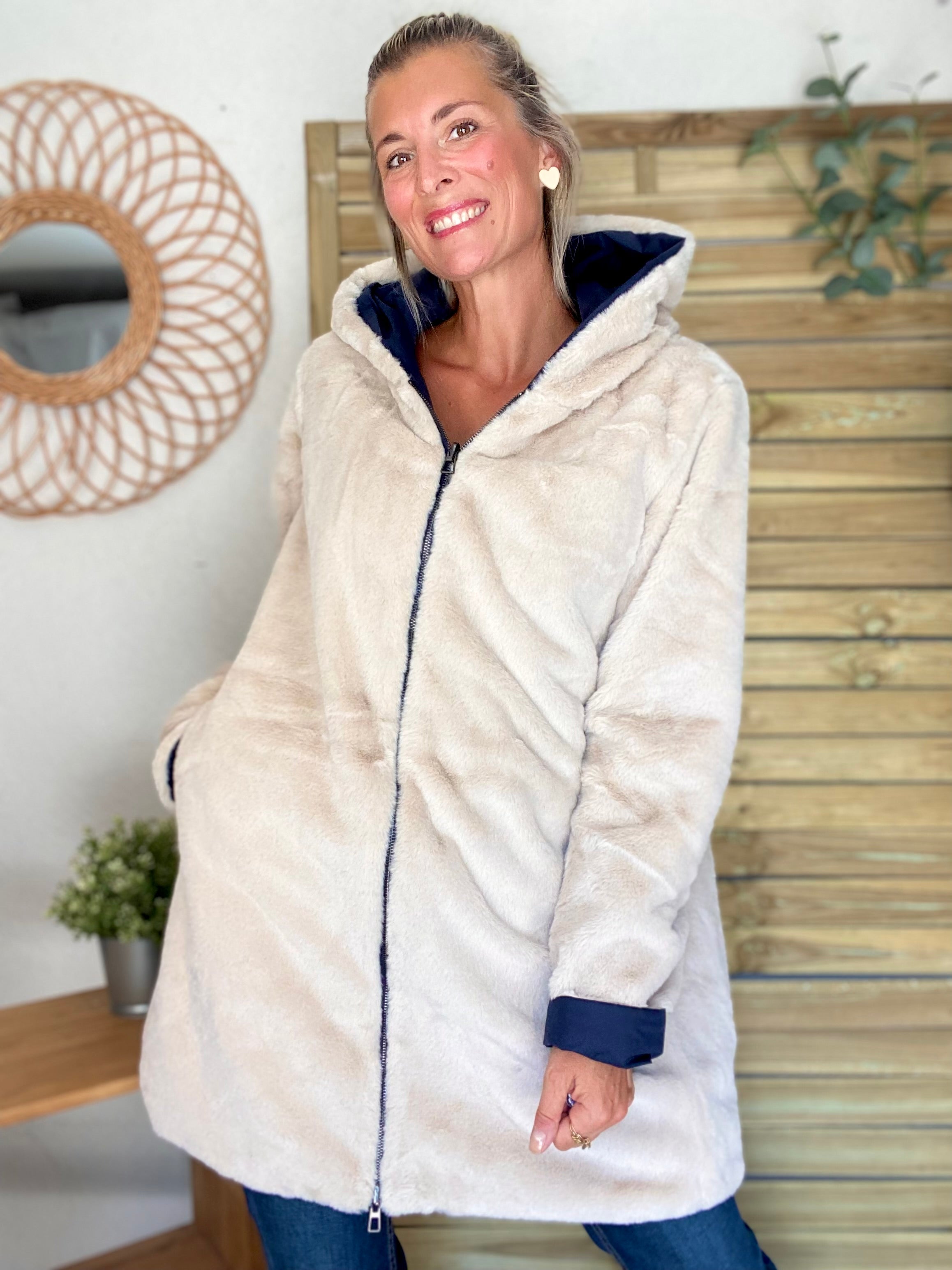 Parka Imperméable réversible fourrée Bleu marine / Beige ALIX - LAURA JO