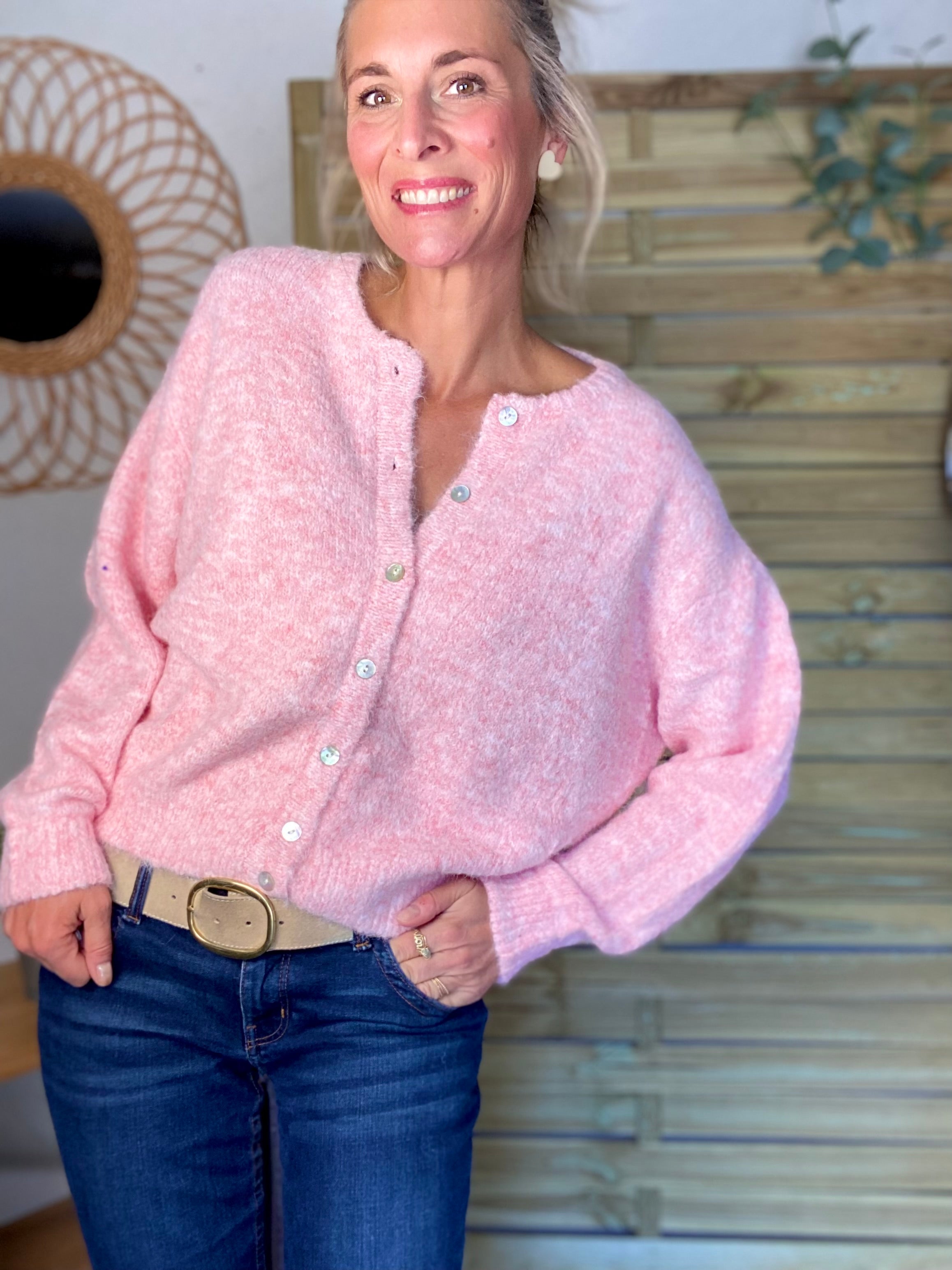 Gilet en maille MERYL - Rose chiné