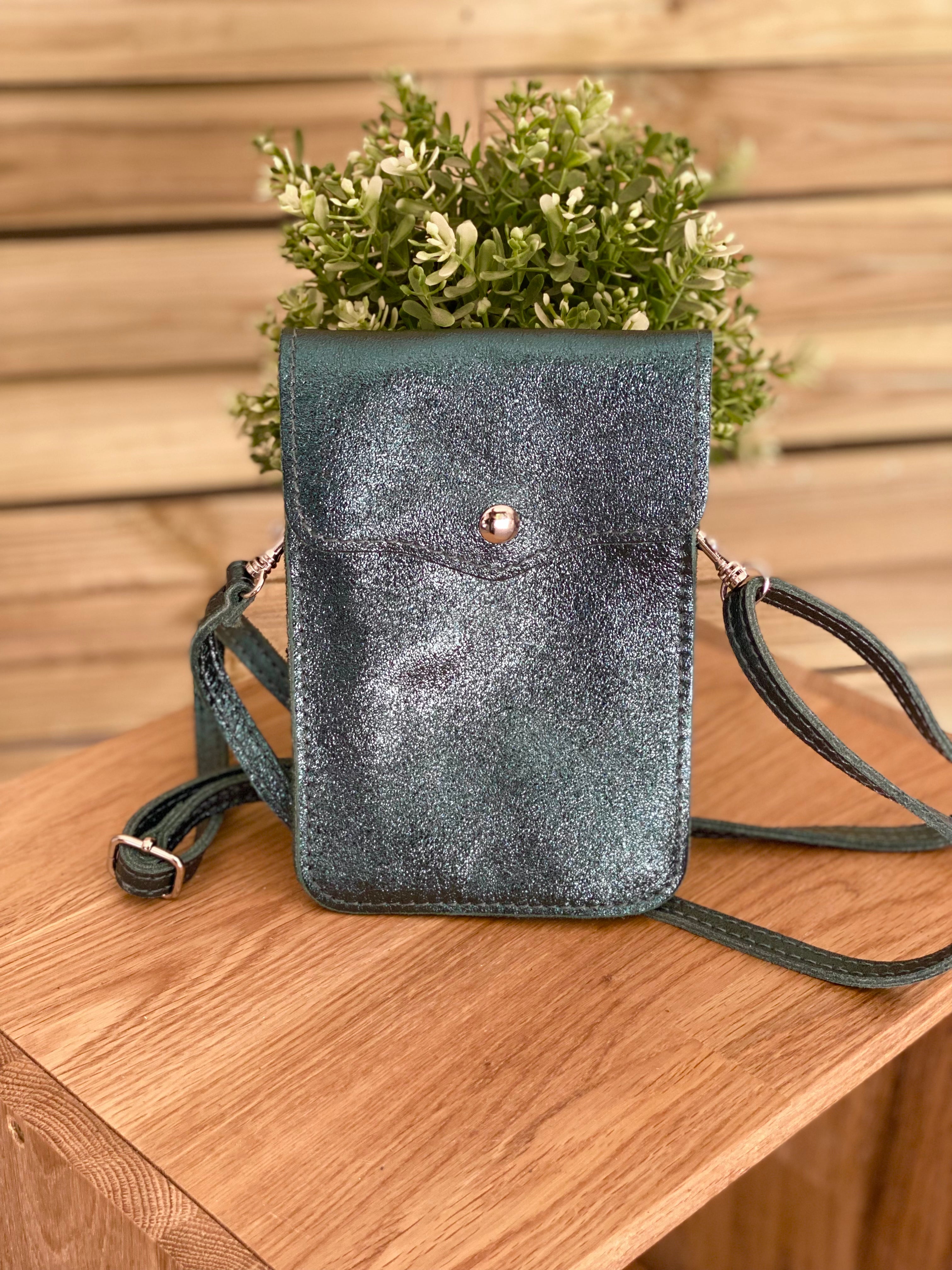 Pochette bandoulière en cuir irisé - FLORE - Bleu pétrole (7 coloris)