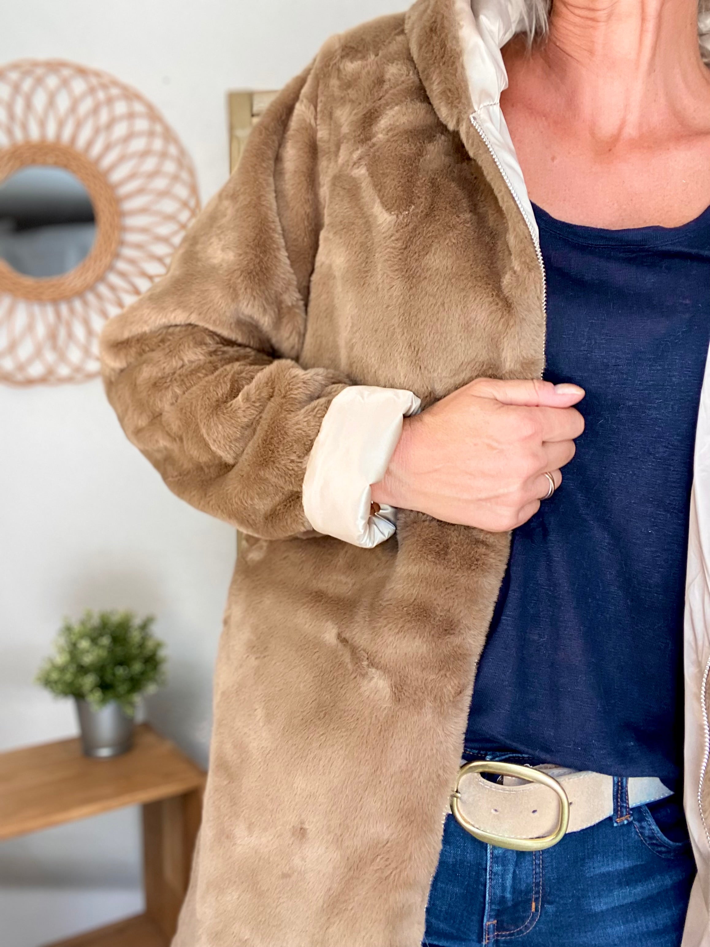 Parka Imperméable réversible fourrée Sable irisé / Camel ALIX - LAURA JO