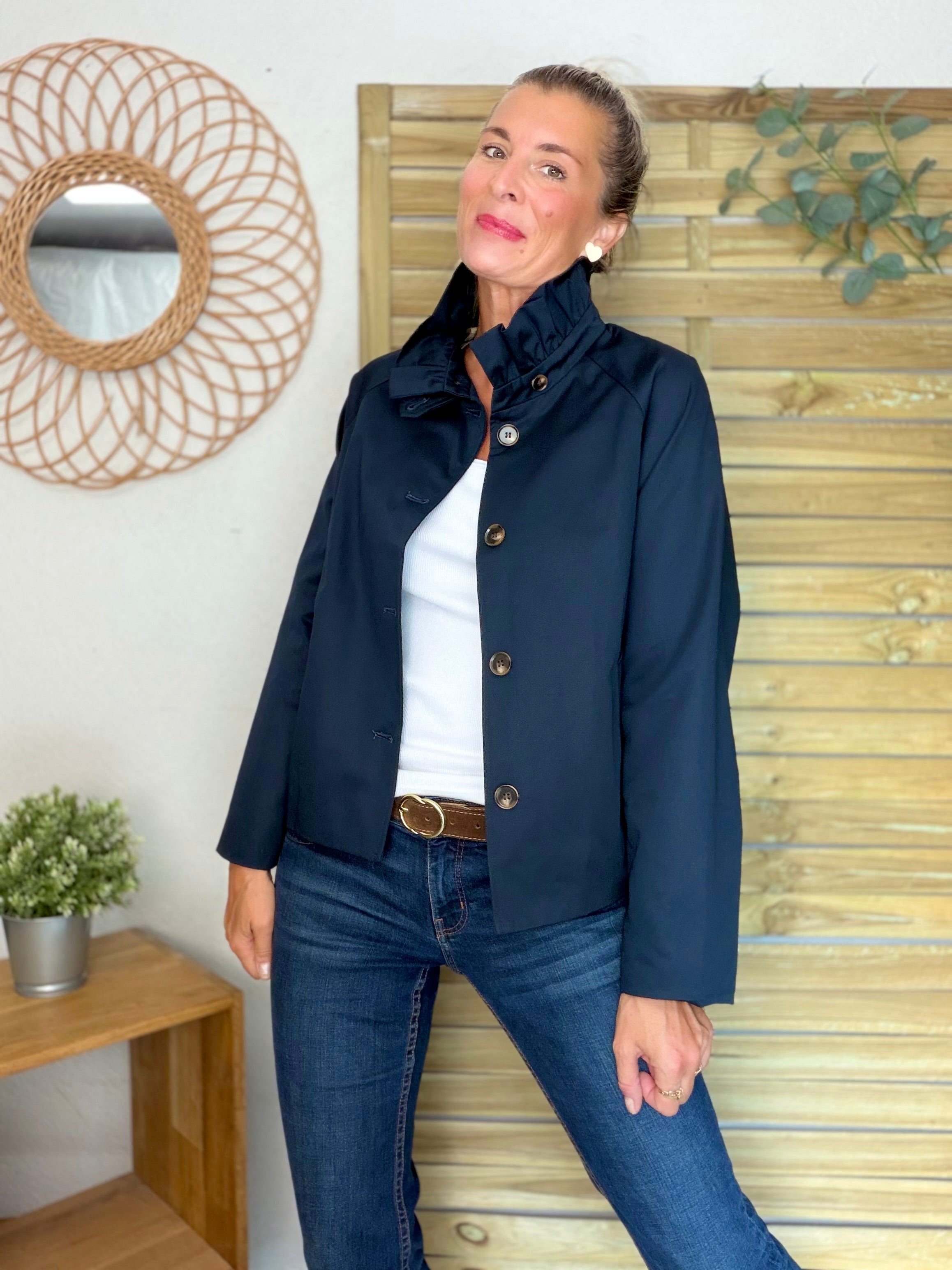 Veste Trench col victorien, doublure carreaux - VICTORIA Bleu marine