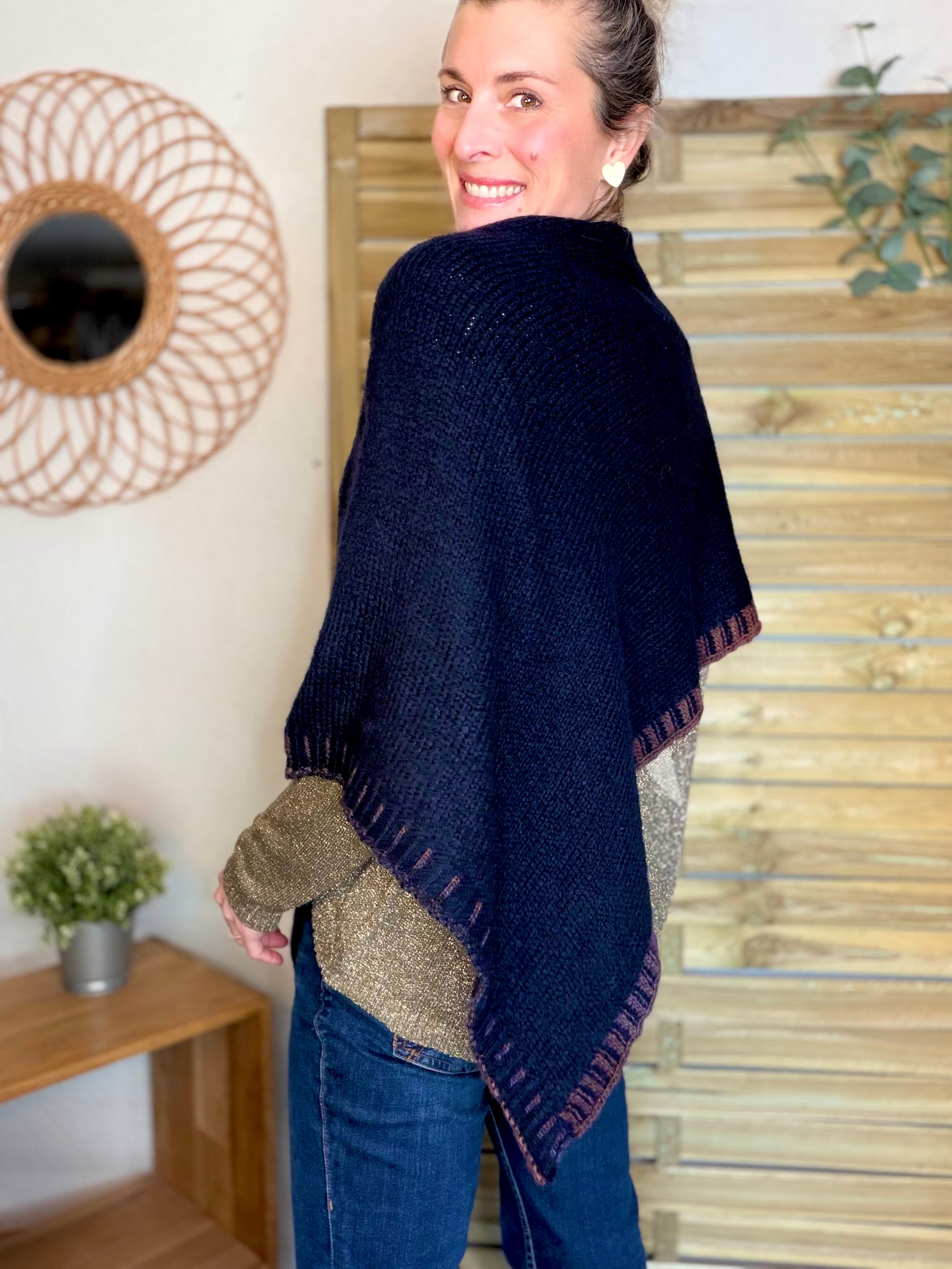 Poncho asymétrique GISÈLE - Bleu marine