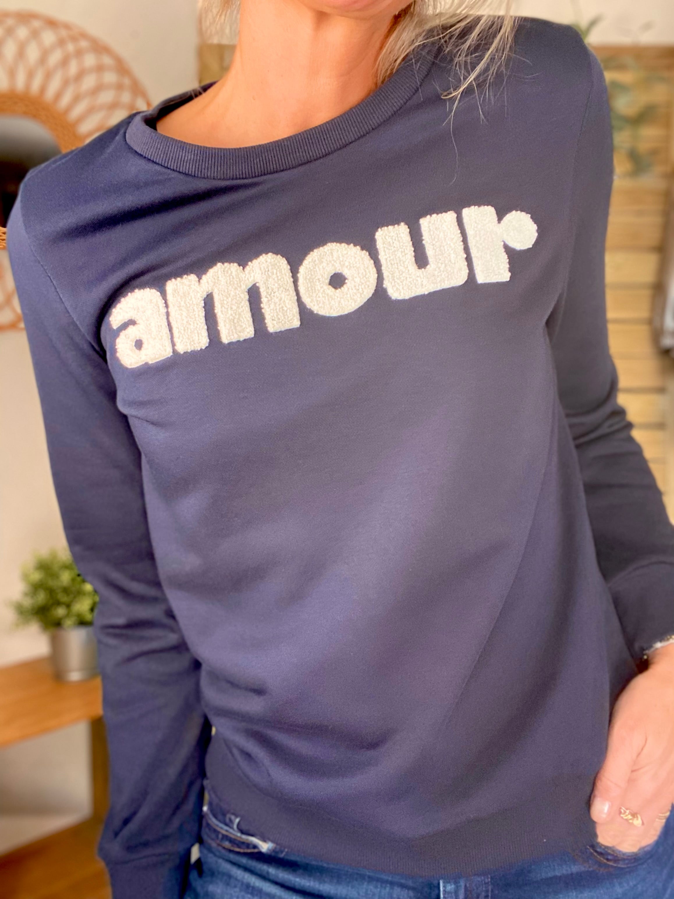 Sweat amour DORIA - Bleu marine / Blanc