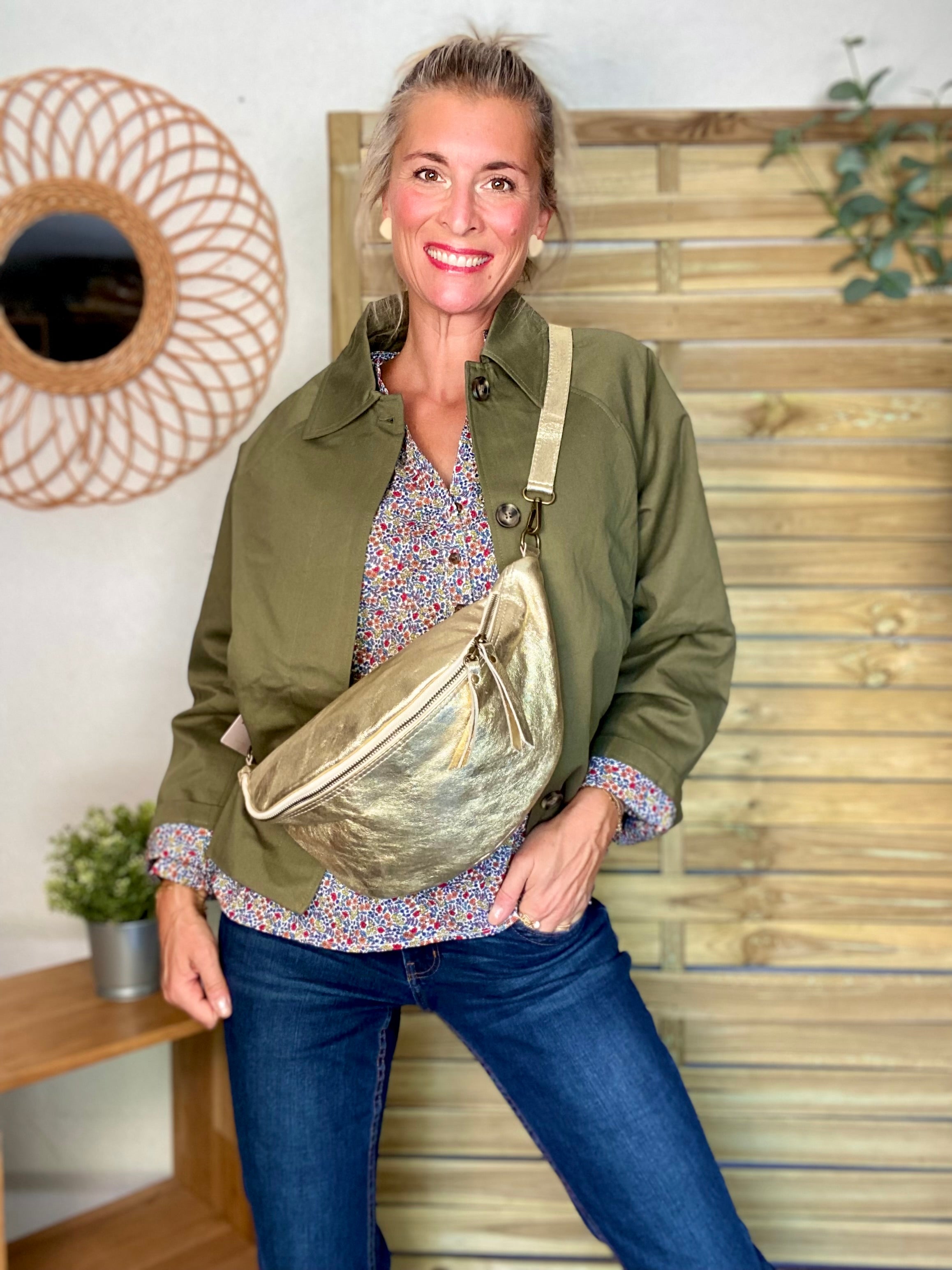Sac banane XL en cuir - JANE - Doré