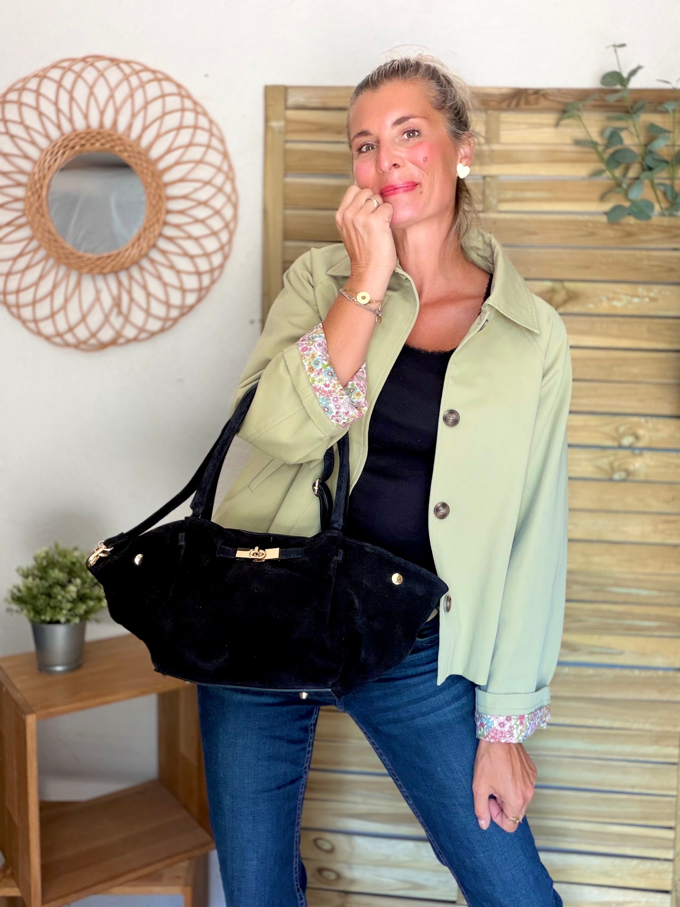 Sac cabas en cuir daim HANA - Noir
