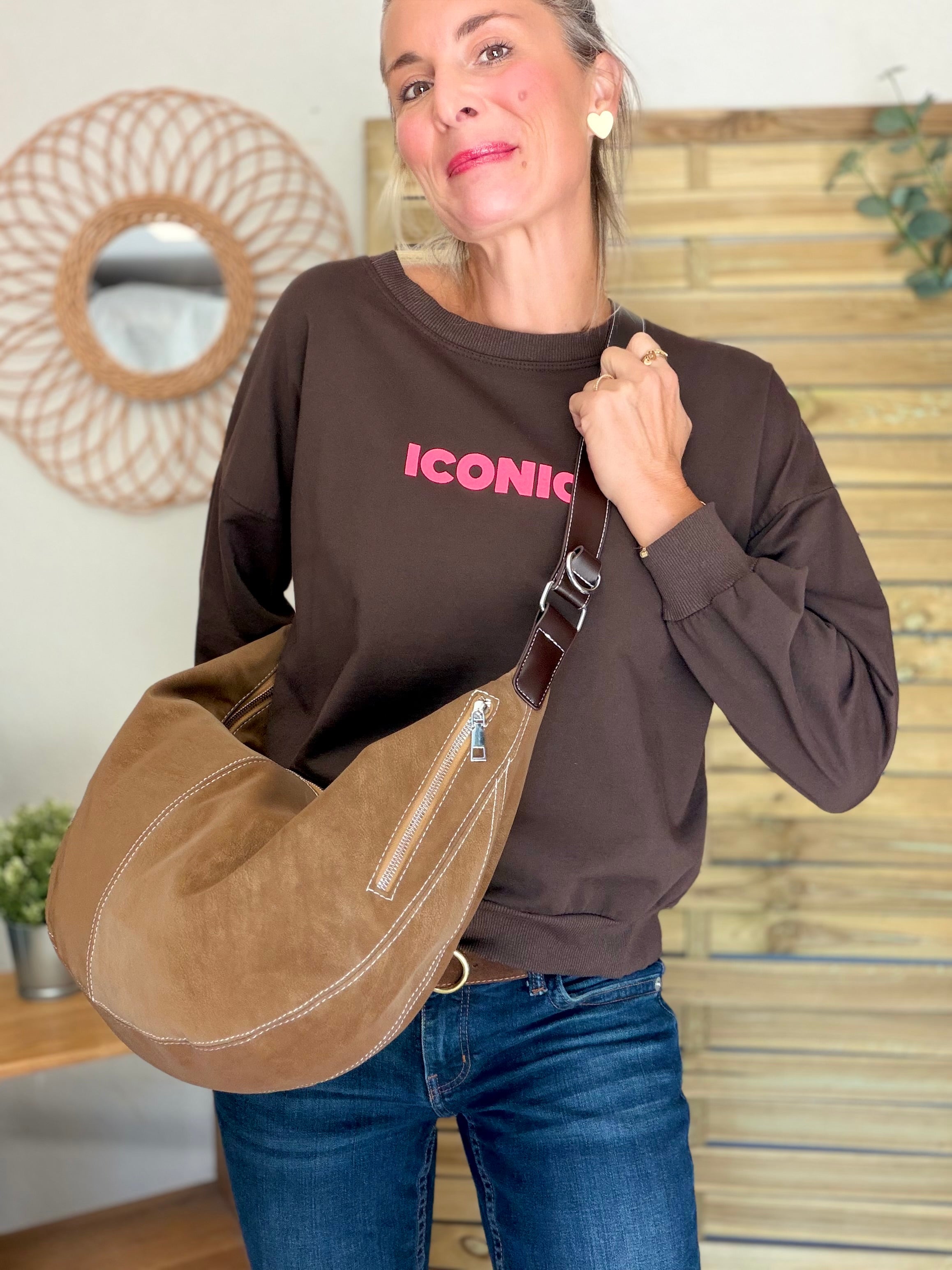 Sweat ICONIC léger 100% coton FAUSTINE Chocolat (taille 36 à 46)