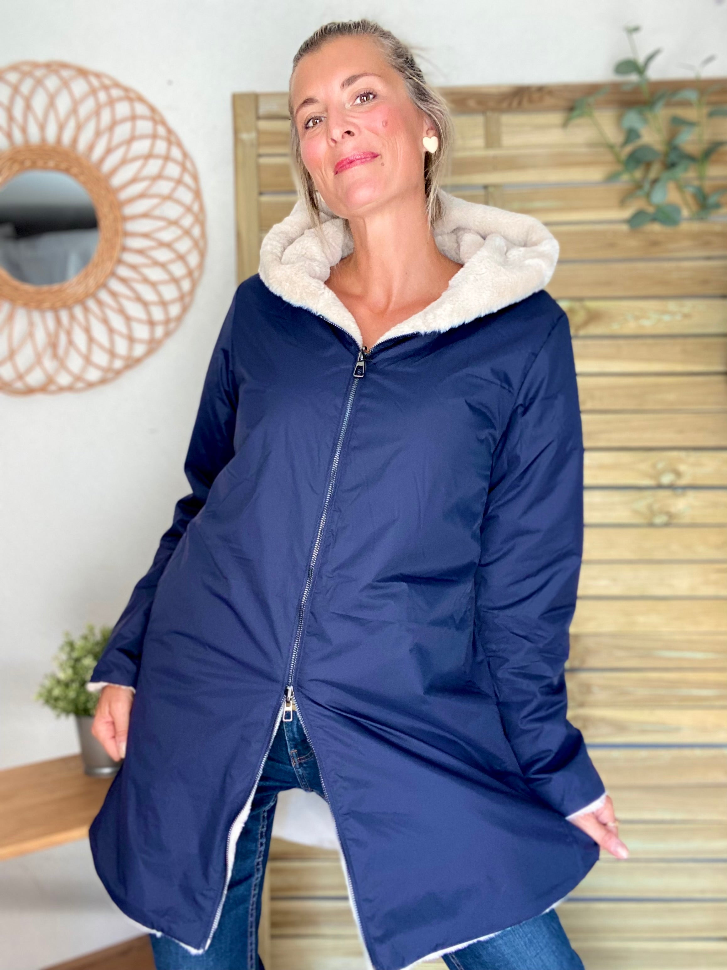 Parka Imperméable réversible fourrée Bleu marine / Beige ALIX - LAURA JO