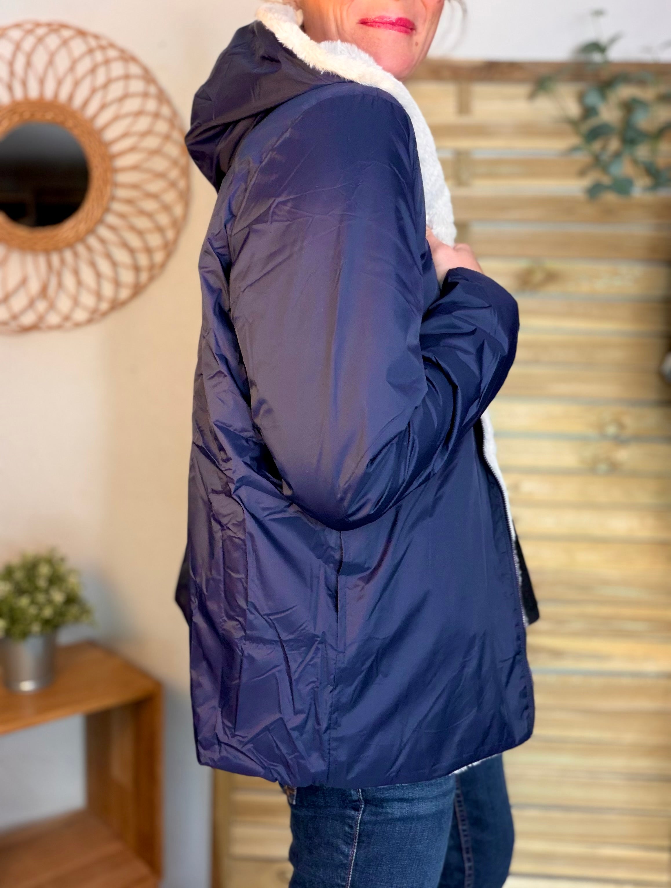Parka Imperméable réversible fourrée Marine / Beige ALIX Court - LAURA JO