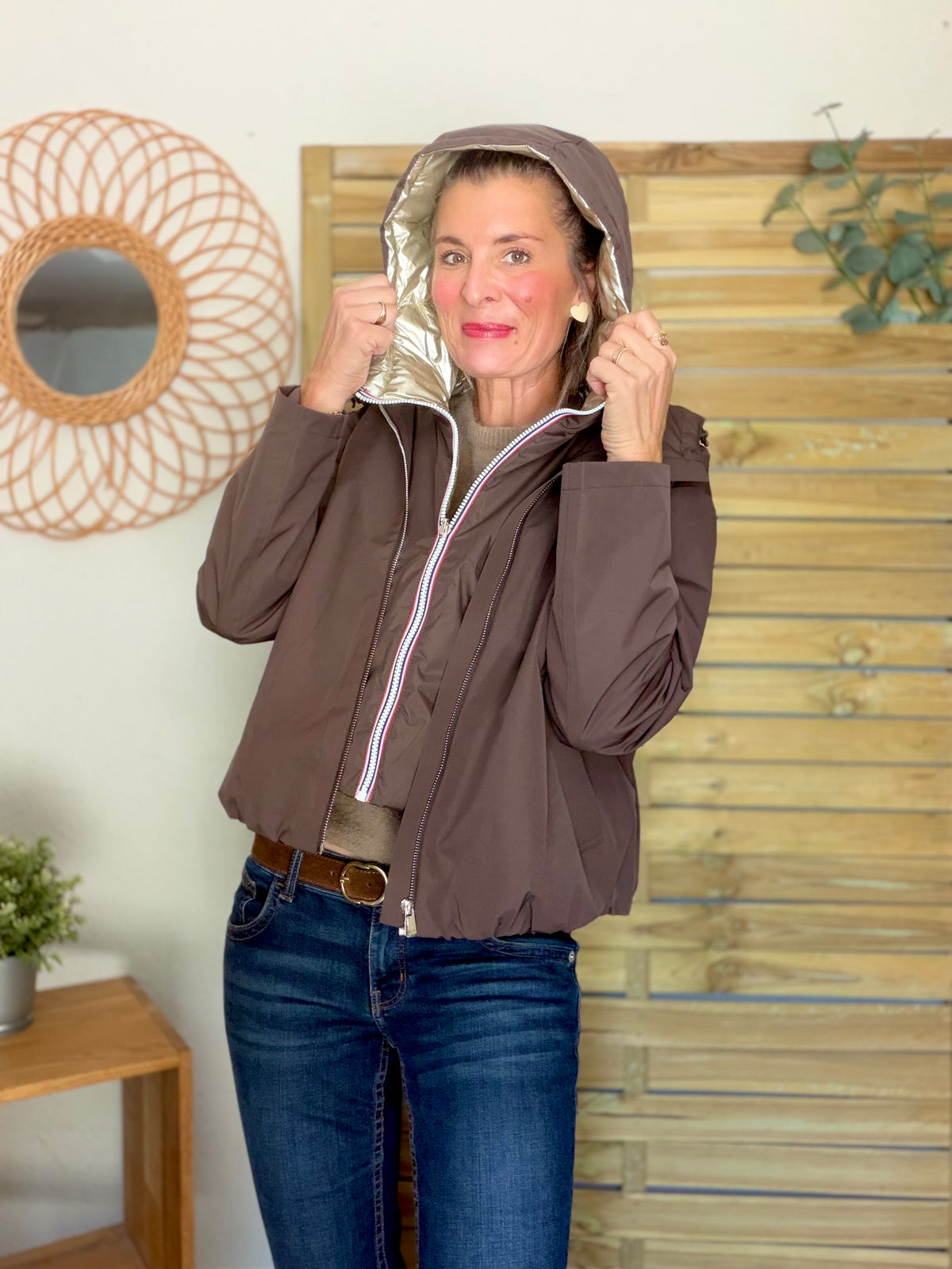 LAURA JO - Col capuche amovible réversible  DANY - Choco / Doré
