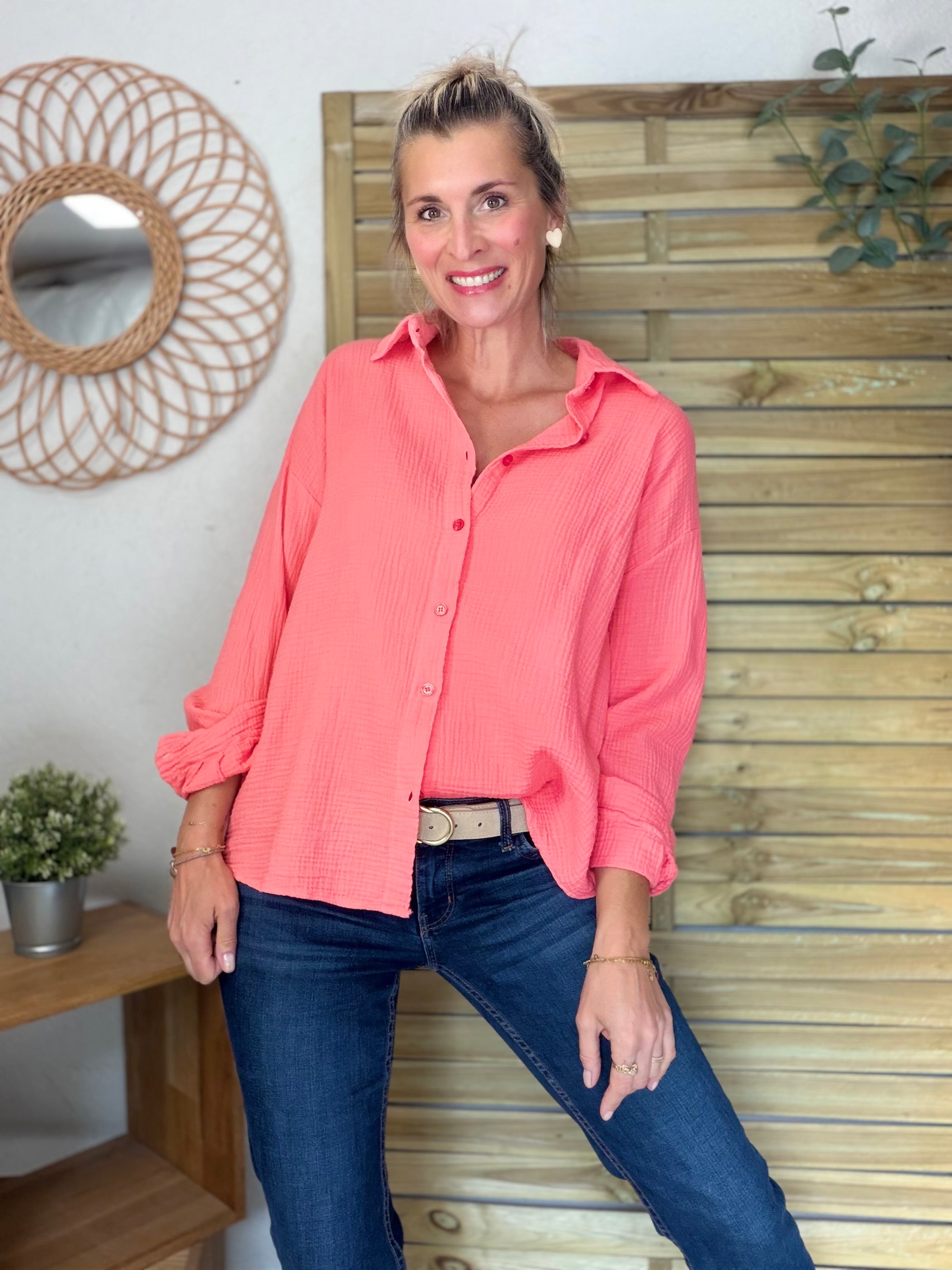 Chemise en gaze de coton ICONIC - ALANIS Corail