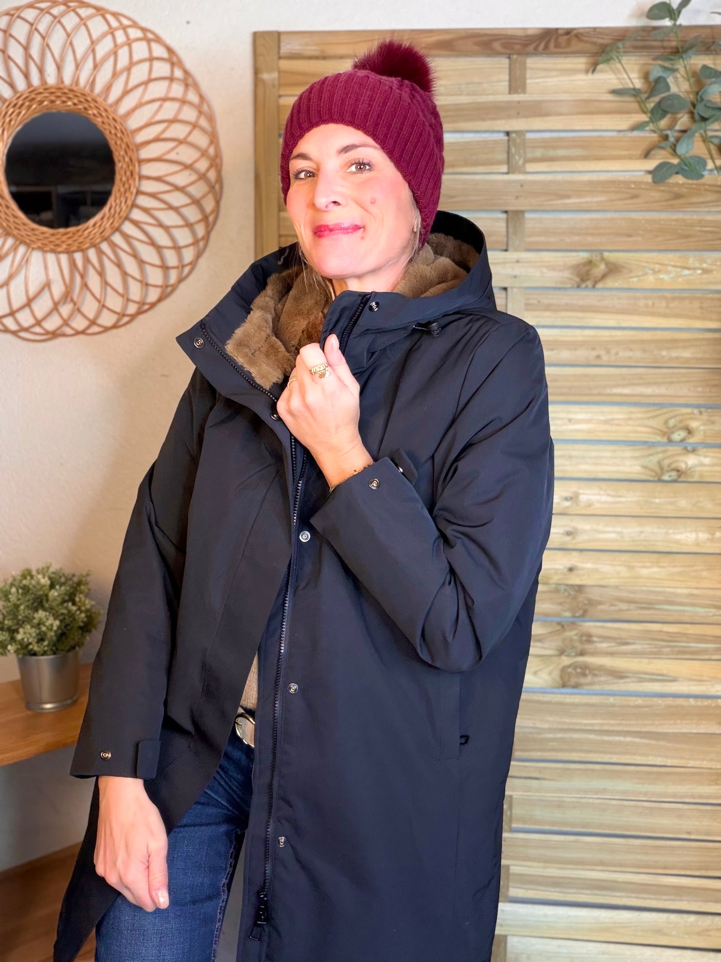 Parka fourrée imperméable AMBRE - Noir / Camel - LAURA JO