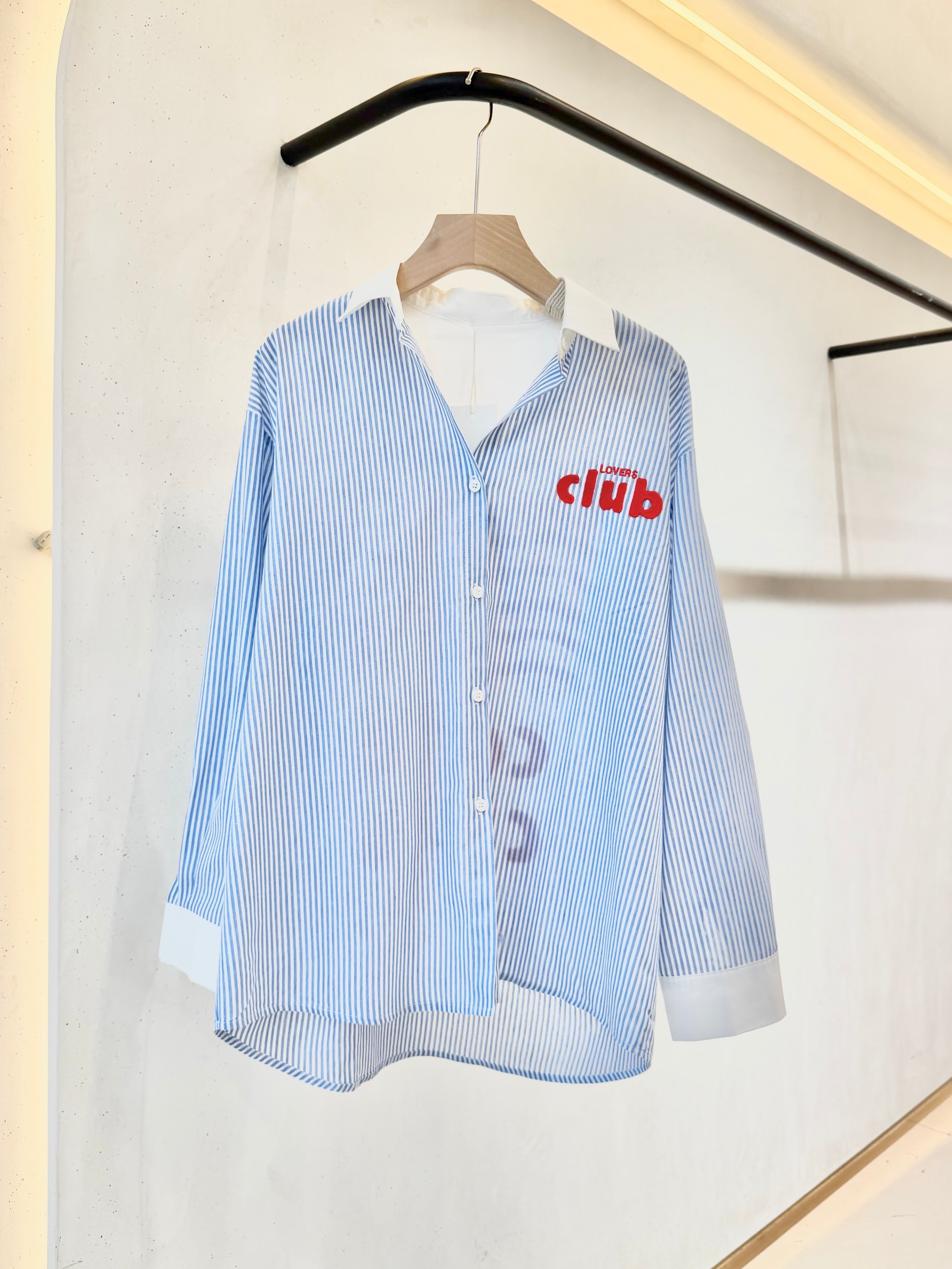 Chemise bleue rayée brodée CAFÉ LOVERS CLUB - ALIZÉE