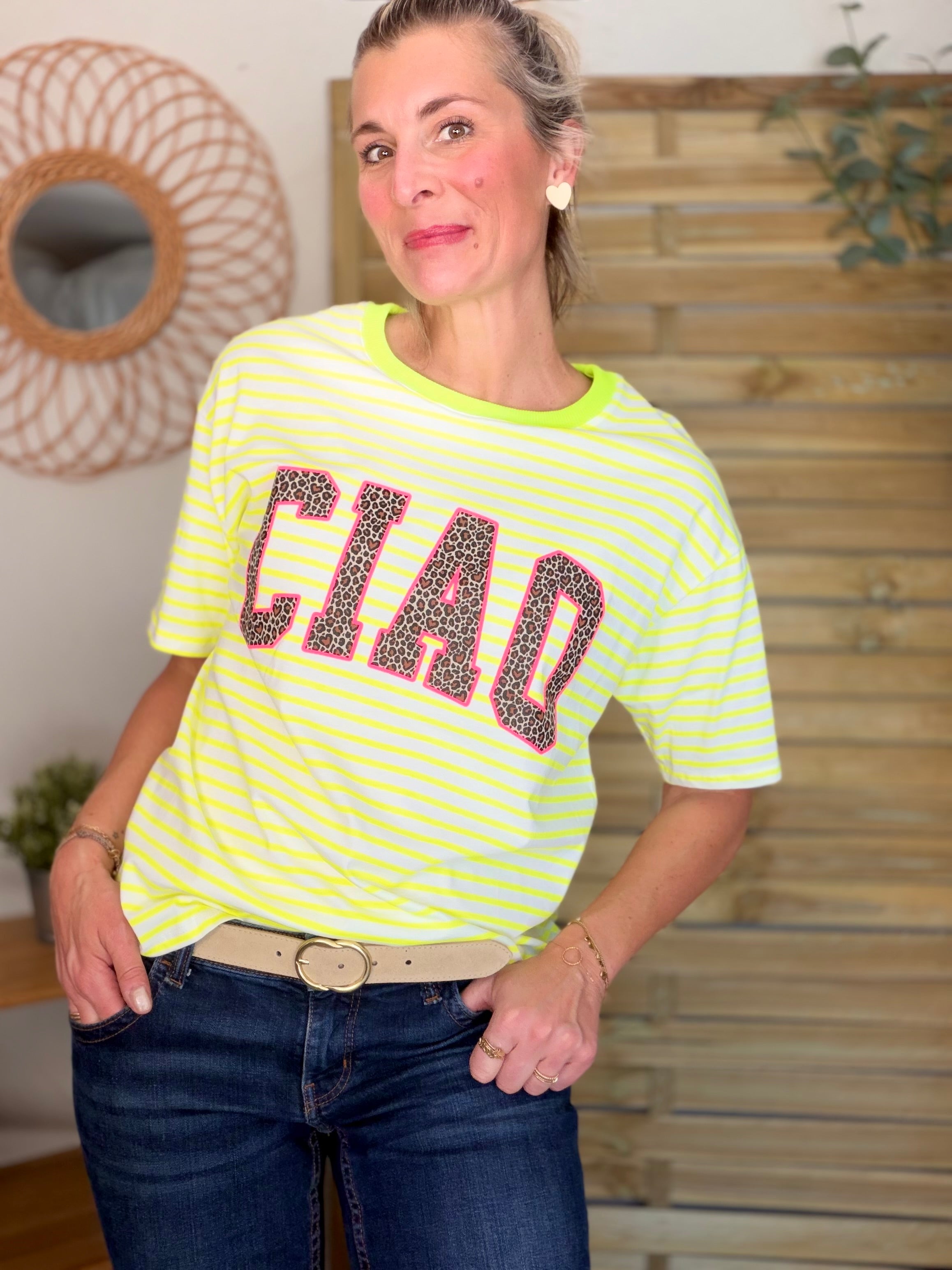 Tee shirt rayé CIAO Léo Jaune fluo