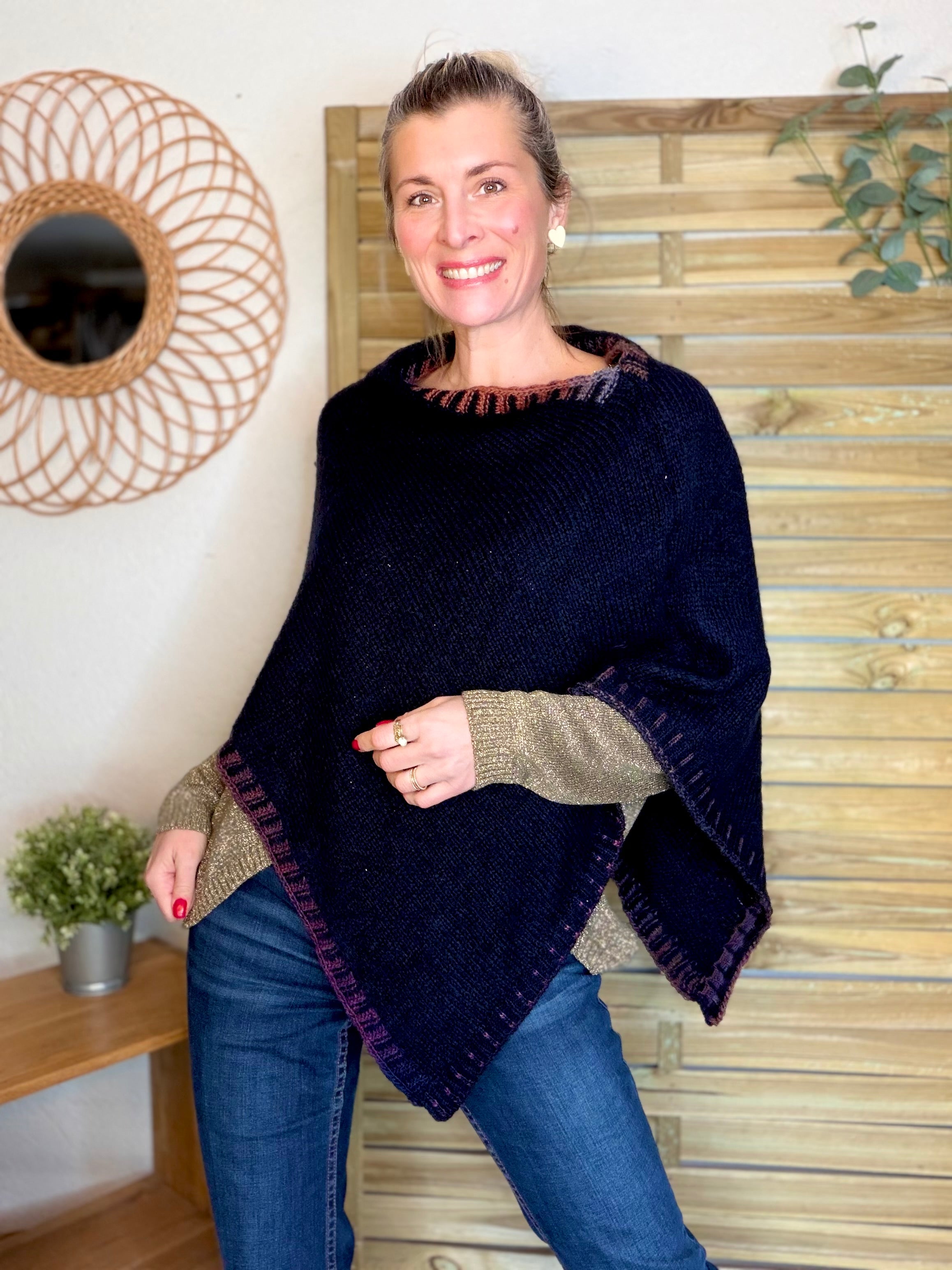 Poncho asymétrique GISÈLE - Bleu marine