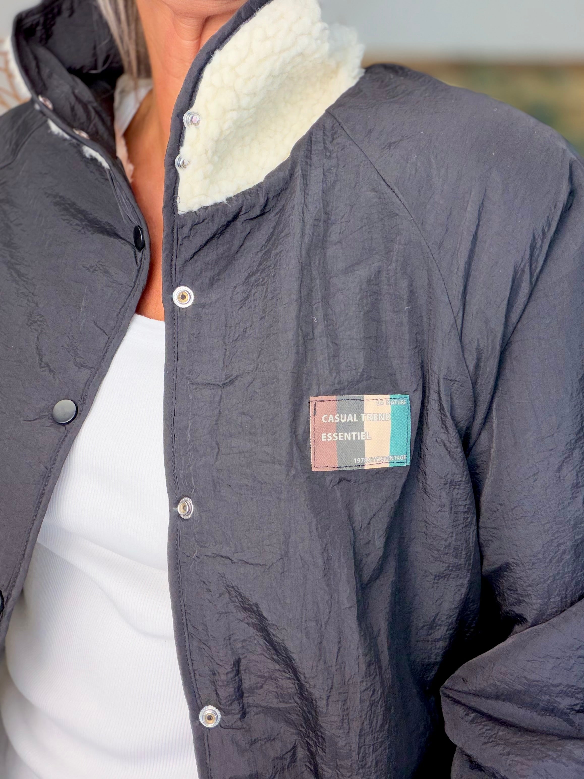 Veste matelassée réversible Sherpa AMÉLIE Noir / Écru