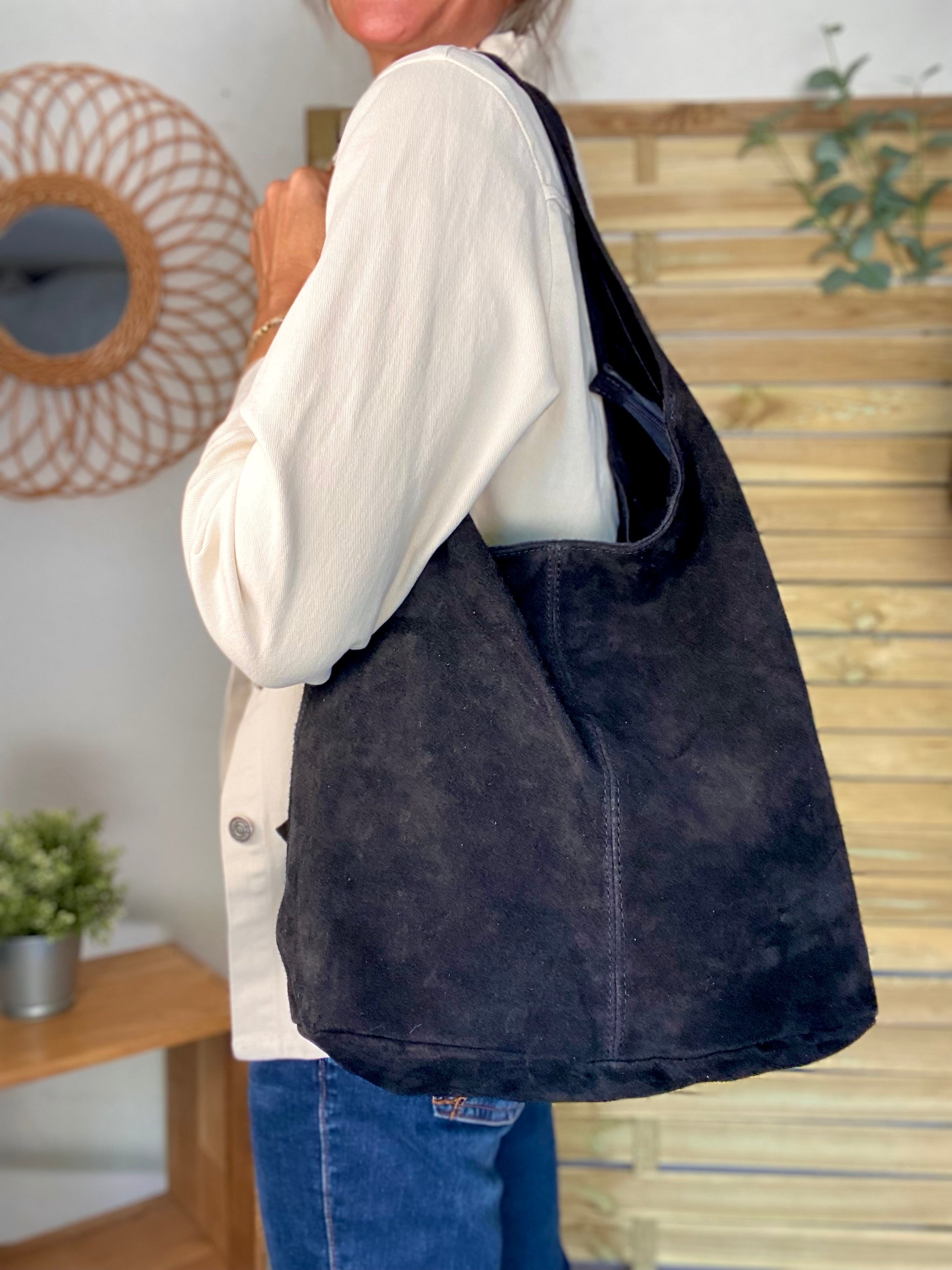Sac cabas cuir daim MARLON - Noir