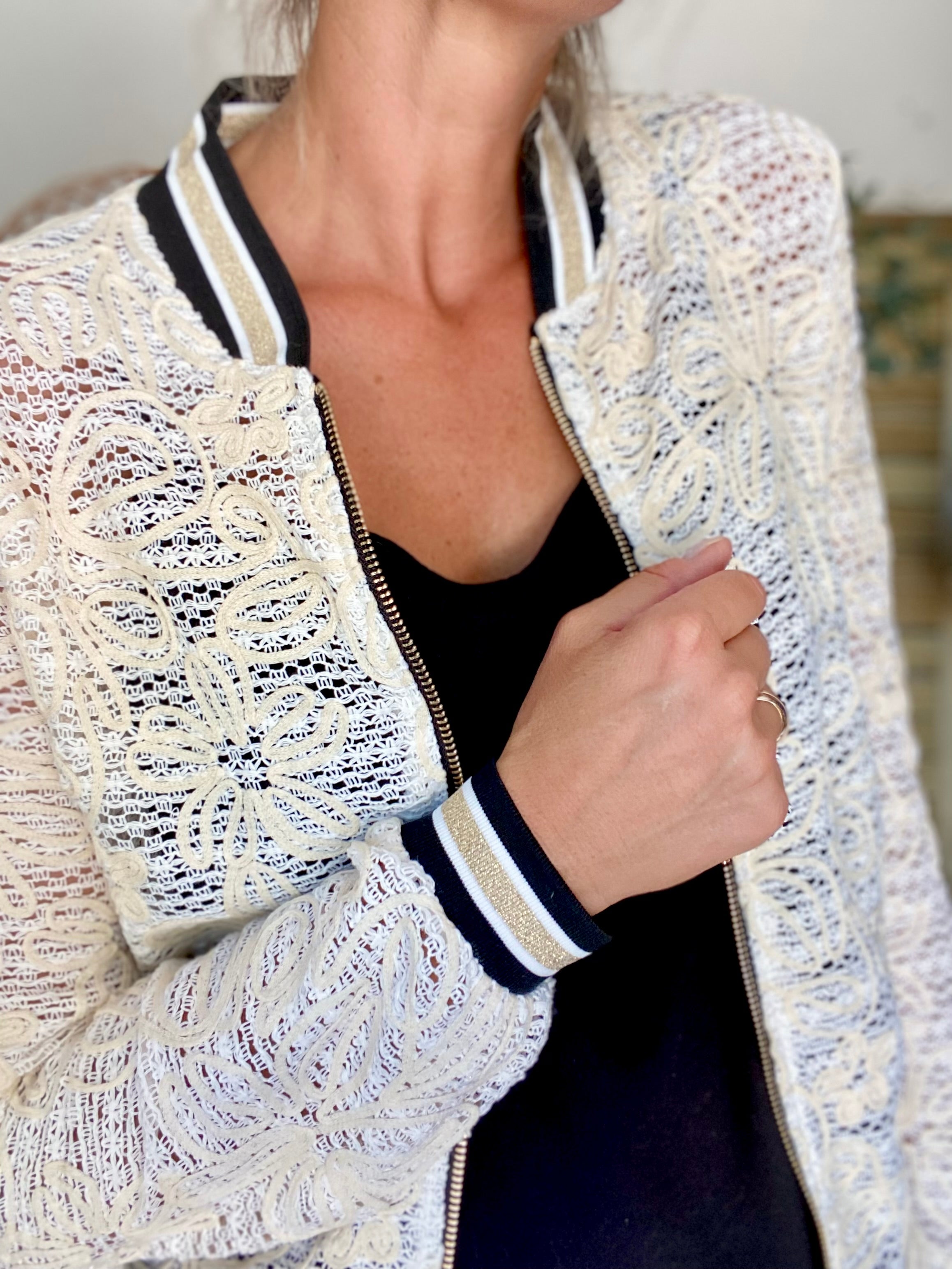 Veste bombers léger EMILY - crochet brodé écru - taille unique