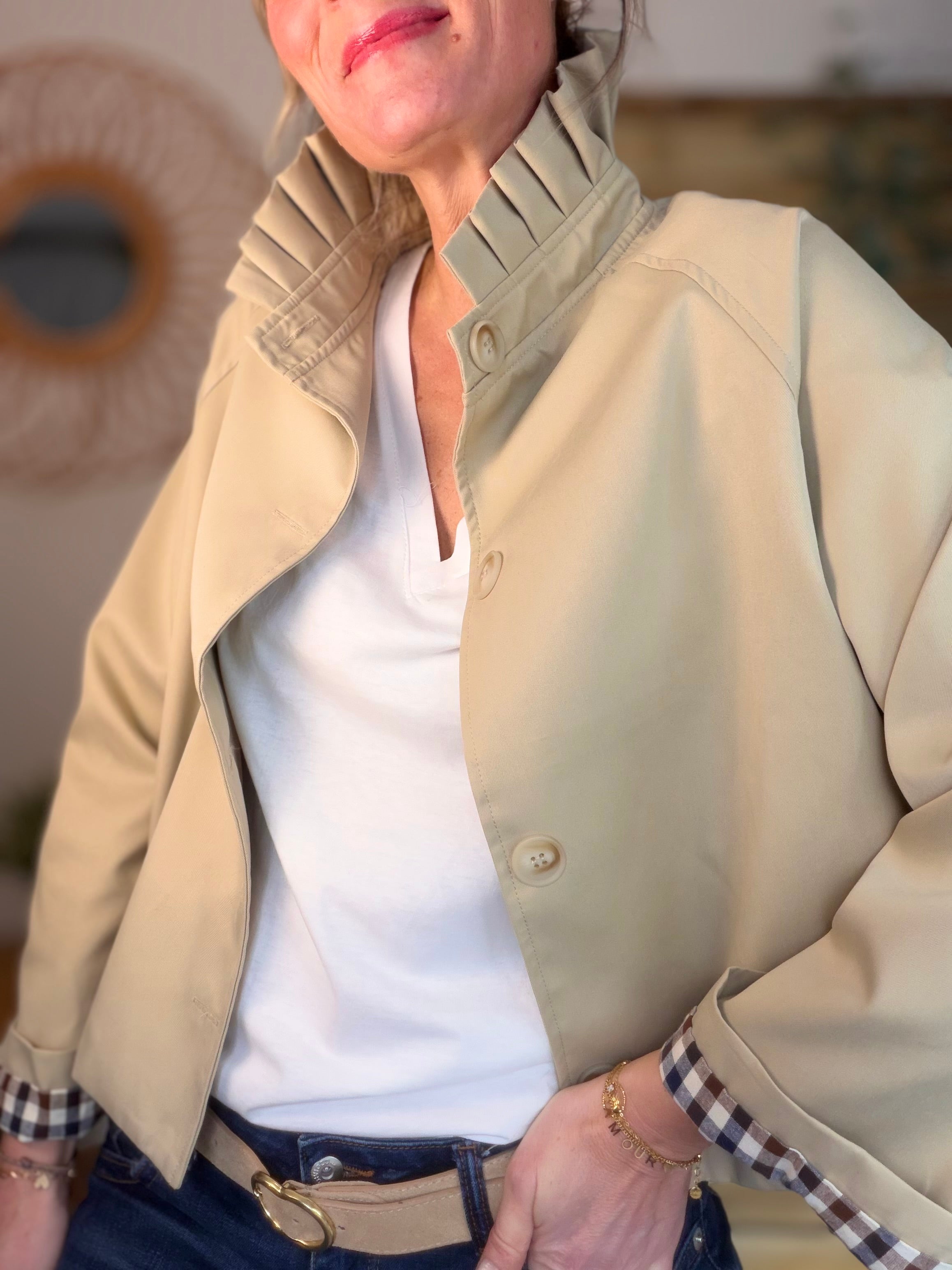 Veste Trench col victorien avec vichy - VICKY Beige