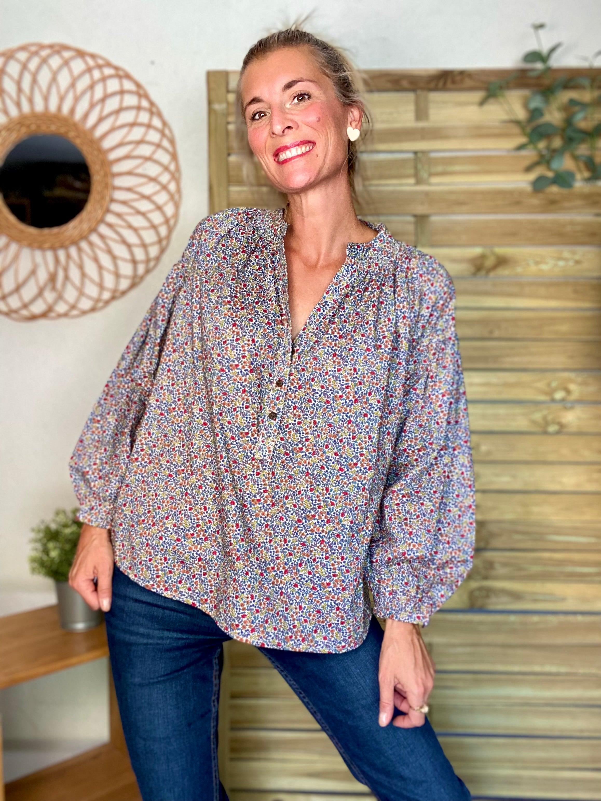Blouse ample Liberty bleu EDWIGE
