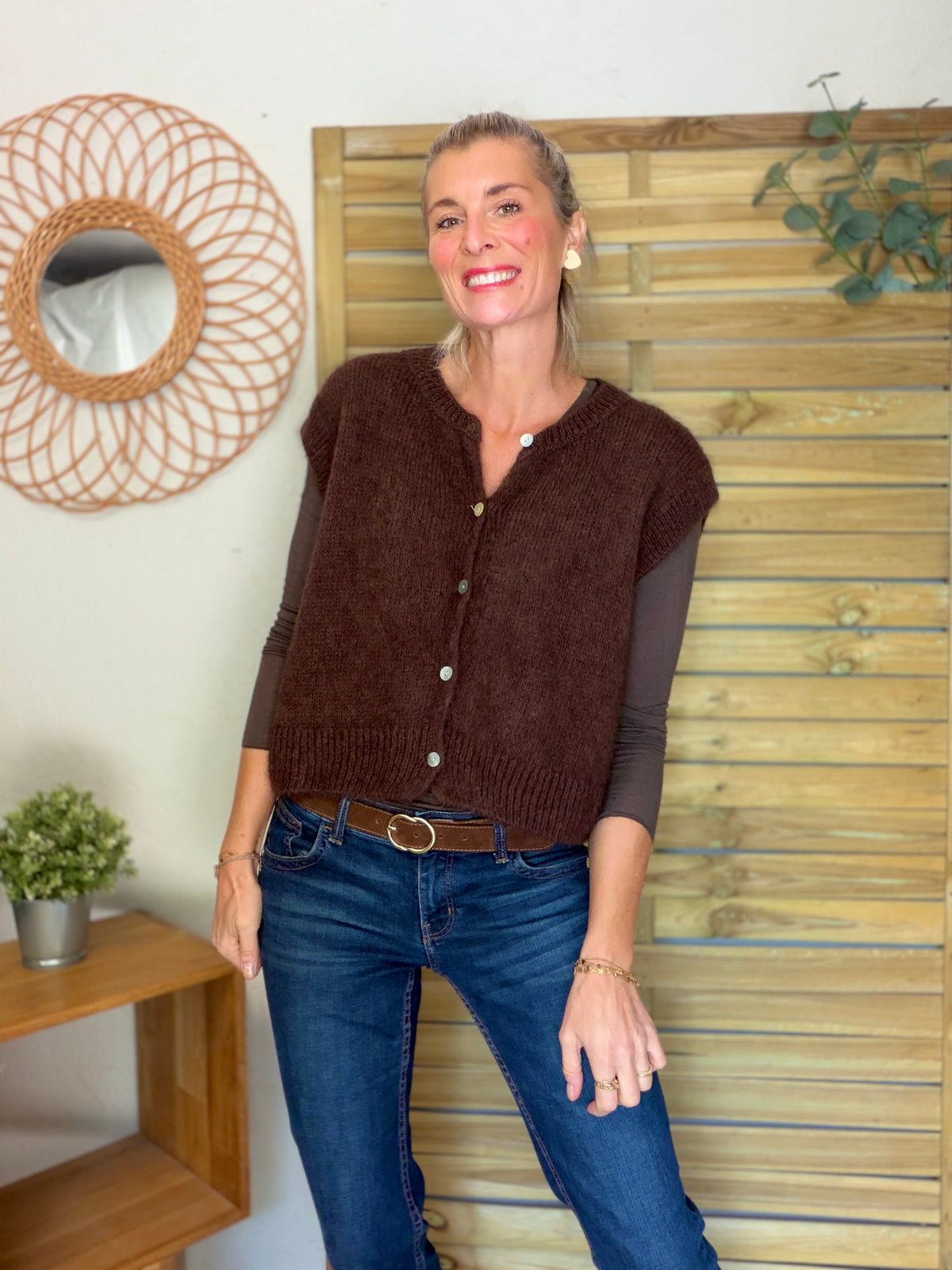 Gilet sans manche en maille laine et mohair AVERY Chocolat