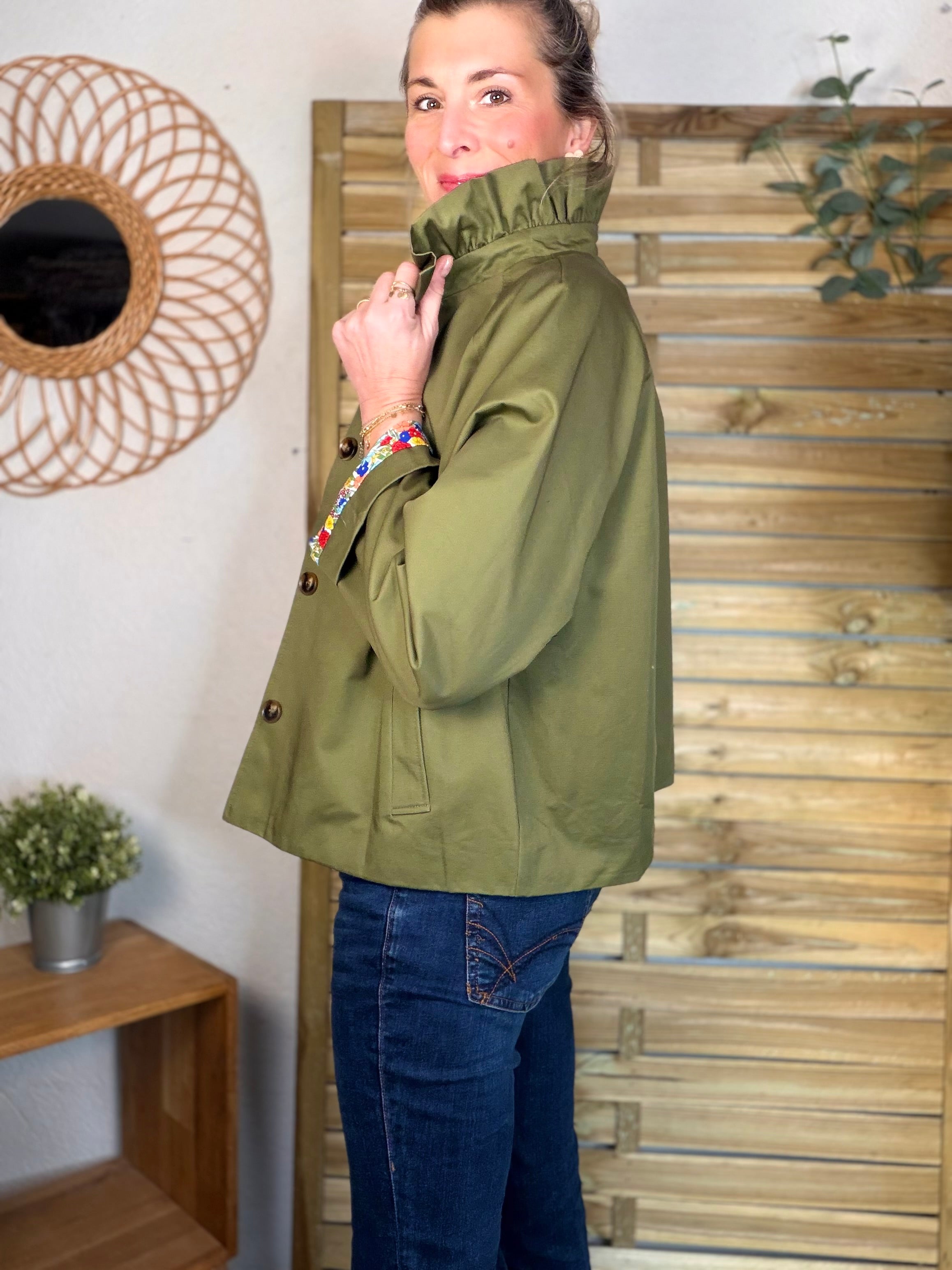 Veste Trench col victorien avec Liberty - VICKY Kaki