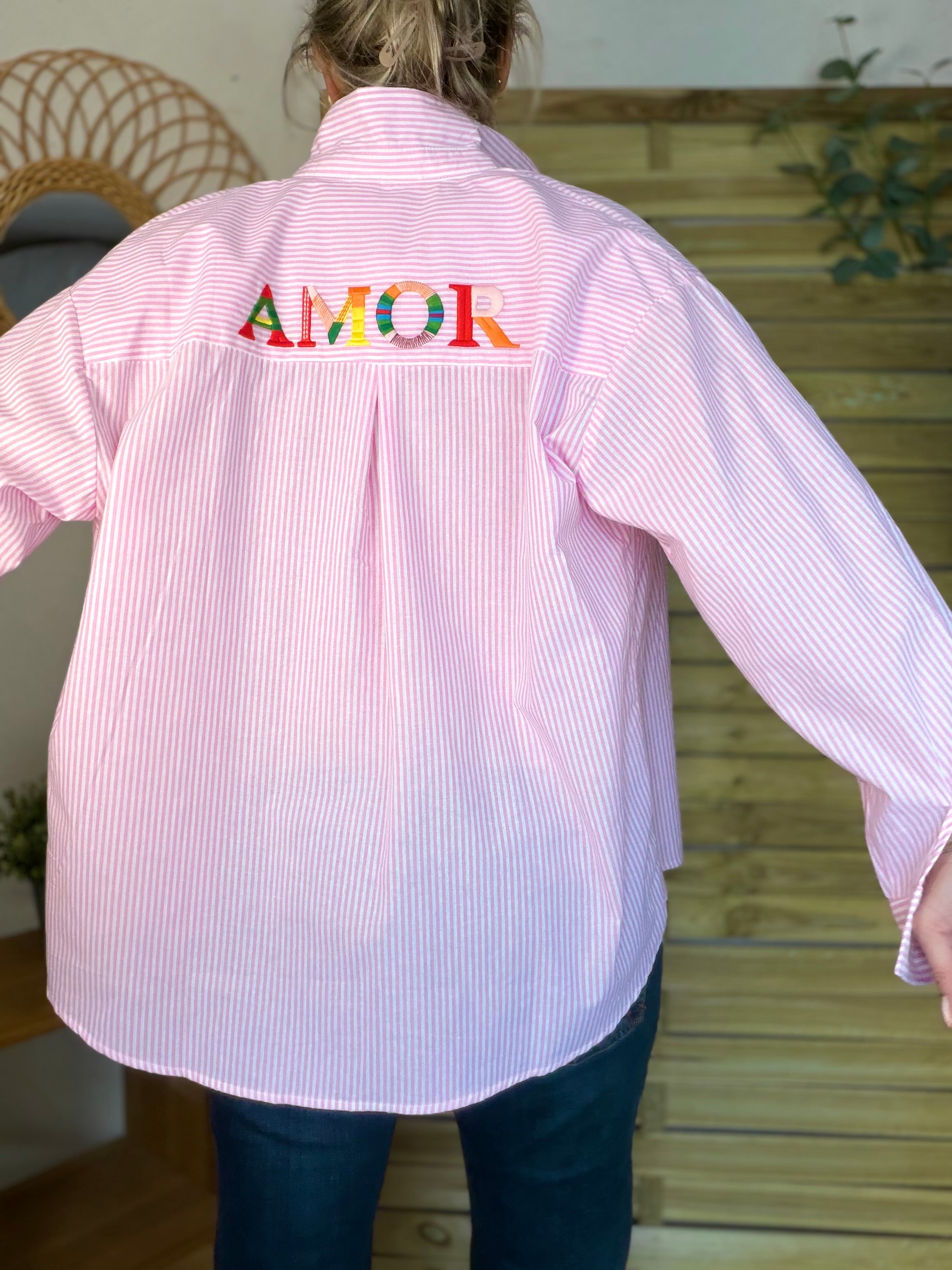 Chemise rayée brodée AMOR rose ❤️☀️ SHANIA