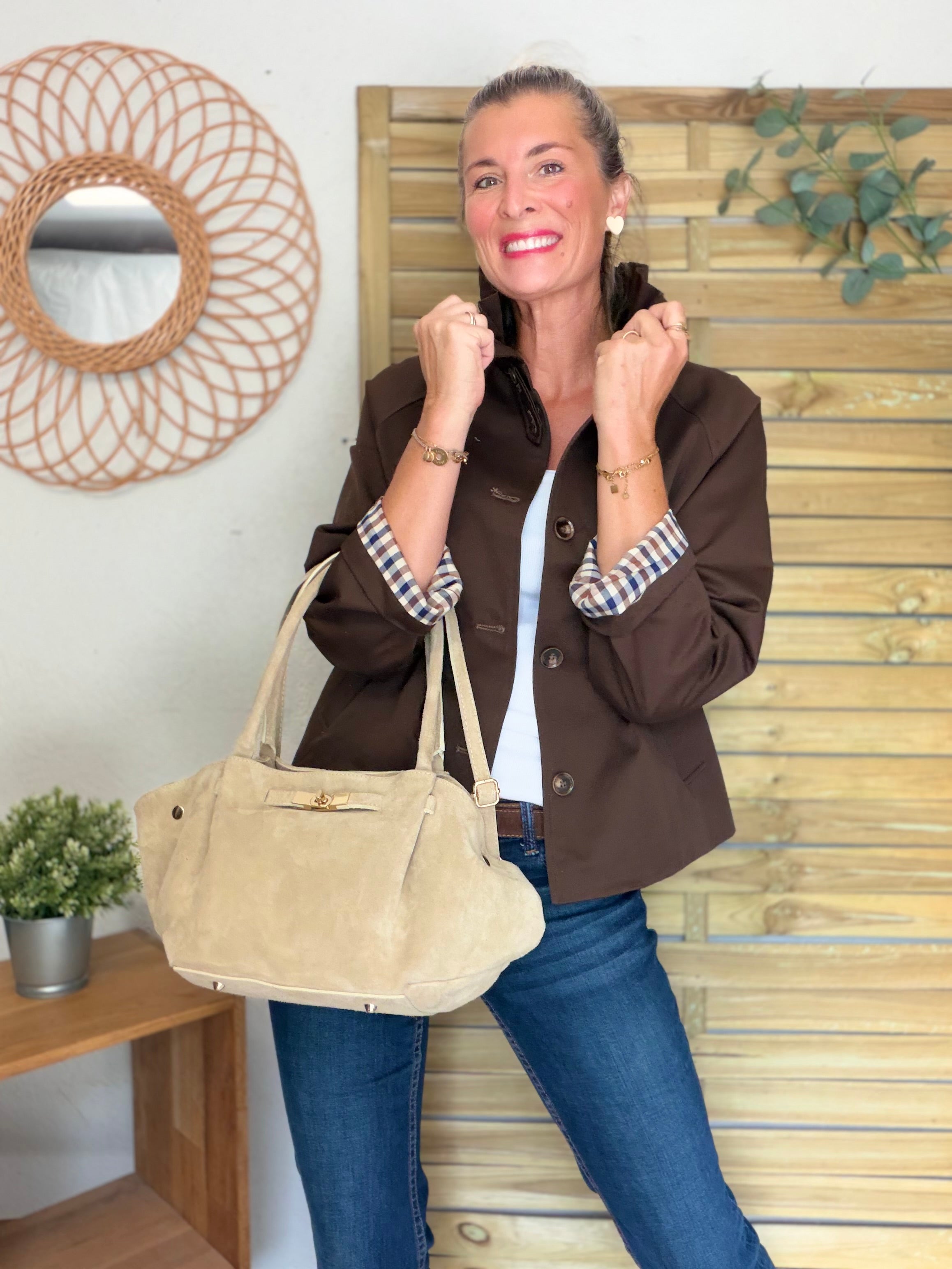 Veste Trench col victorien doublure carreaux - VICTORIA Chocolat