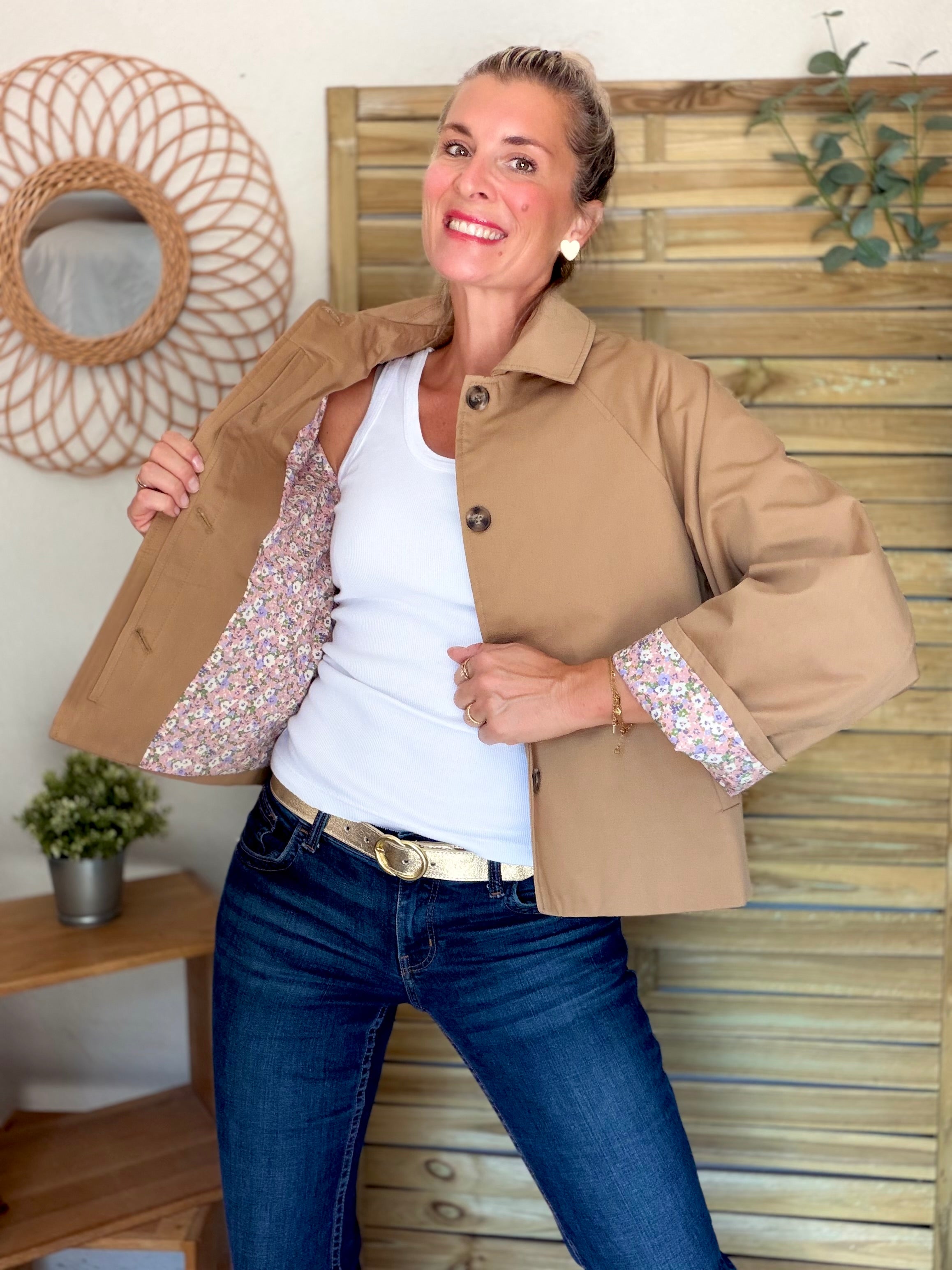 Veste Trench en coton Camel avec Liberty - MAHAUT - LILI et LALA
