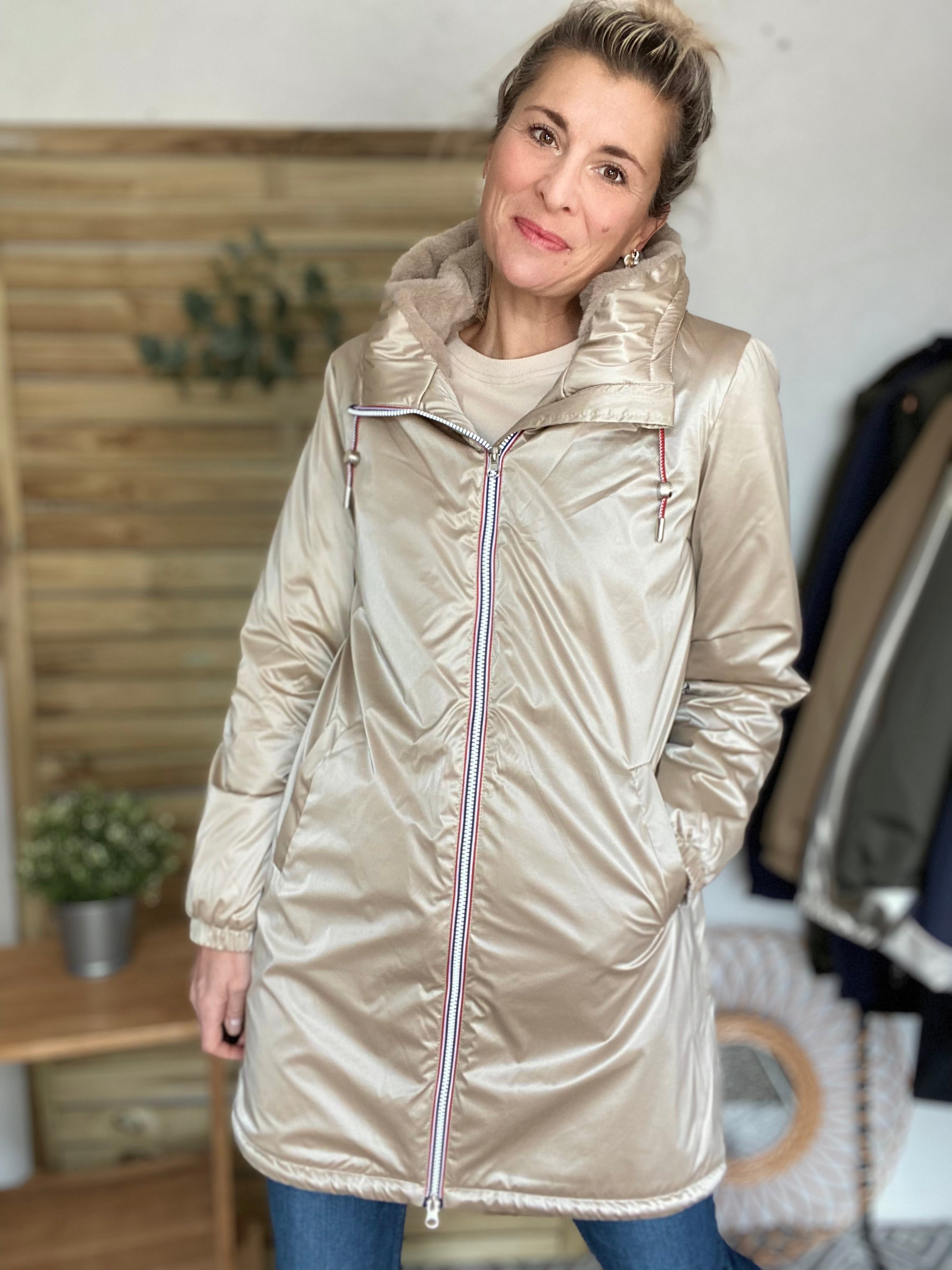 Parka Imperméable THELMA LONG fourrée - Sable irisé - Laura Jo