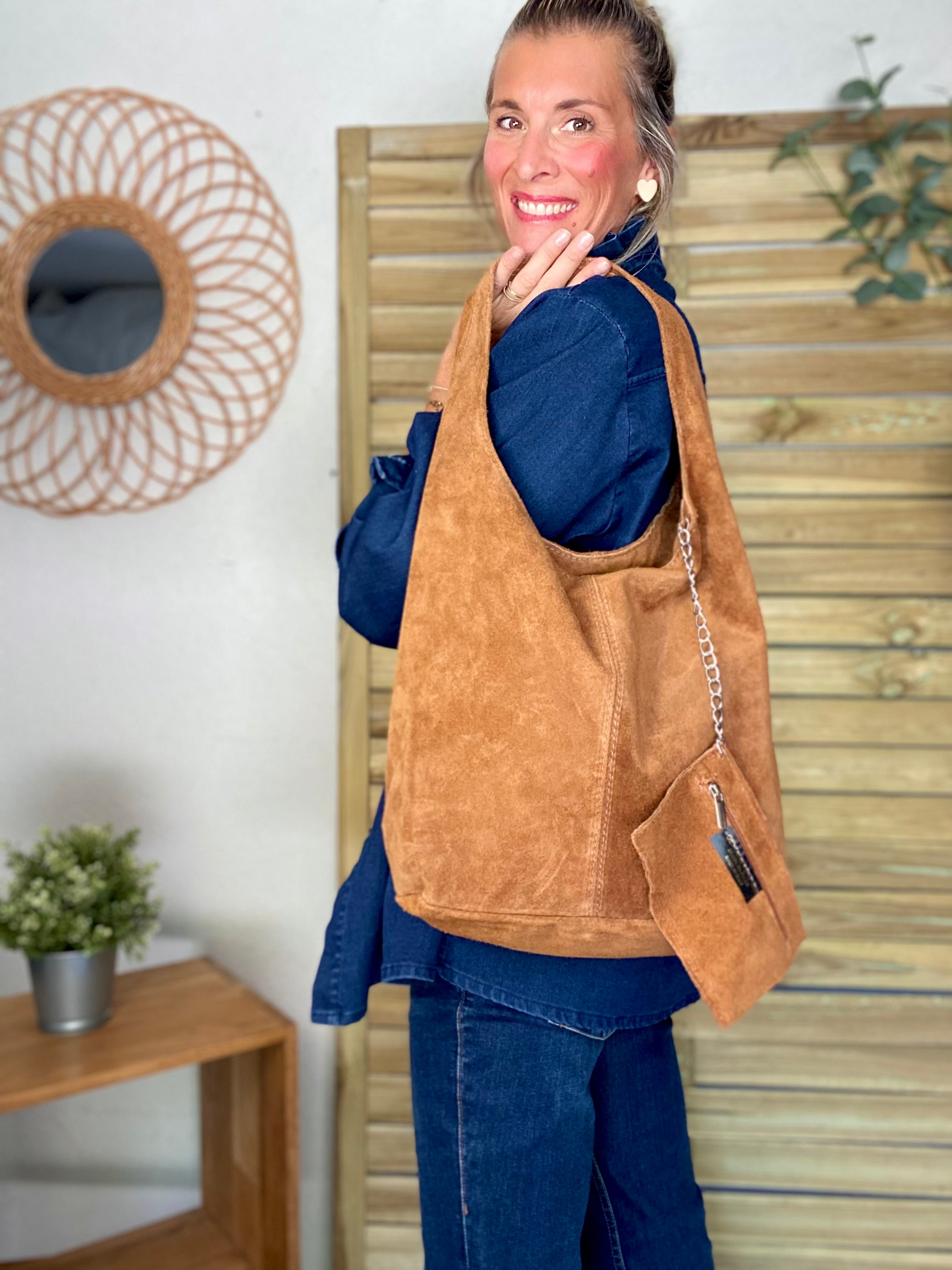 Sac cabas cuir daim MARLON - Camel