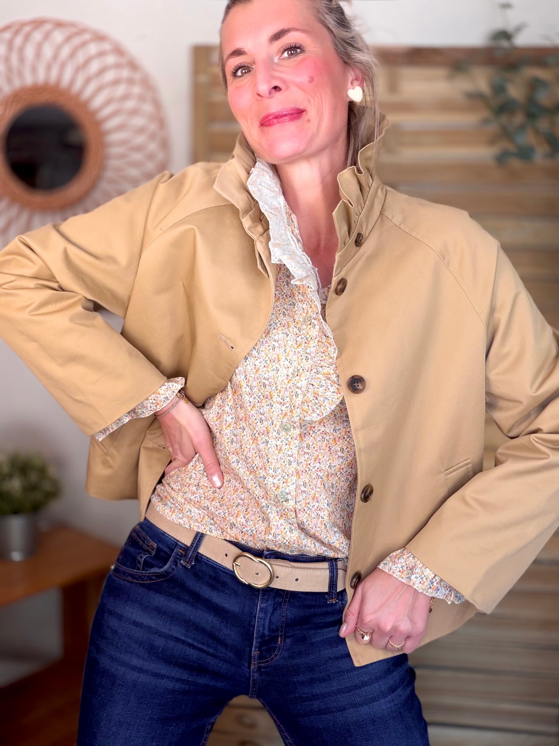 Veste Trench col victorien avec Liberty - VICKY Camel clair