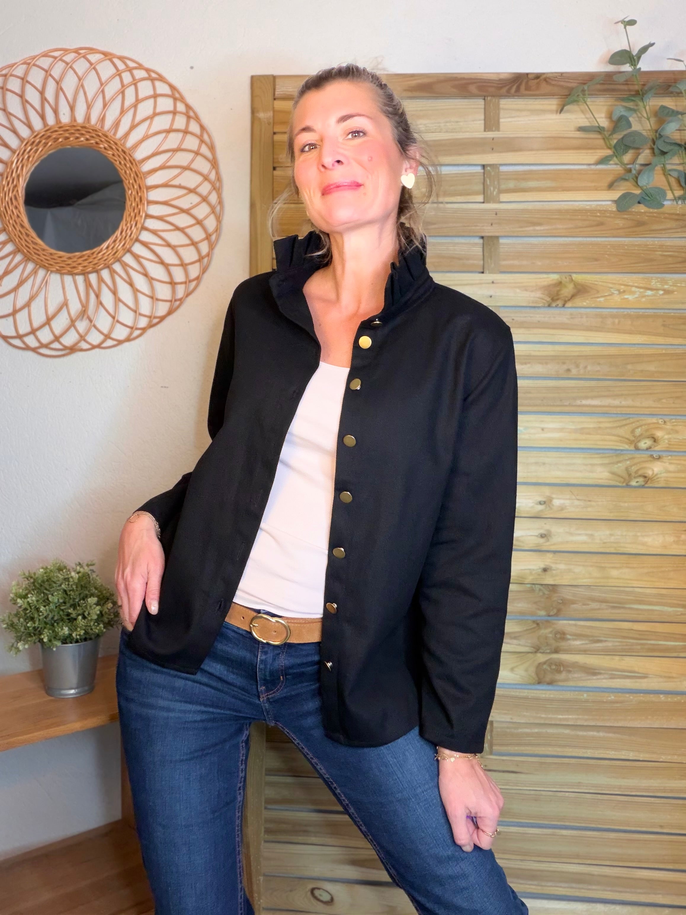 ⚡️ ARRIVAGE - Veste / Chemise en coton, col victorien volanté Beige taupe HILLARY - Noir