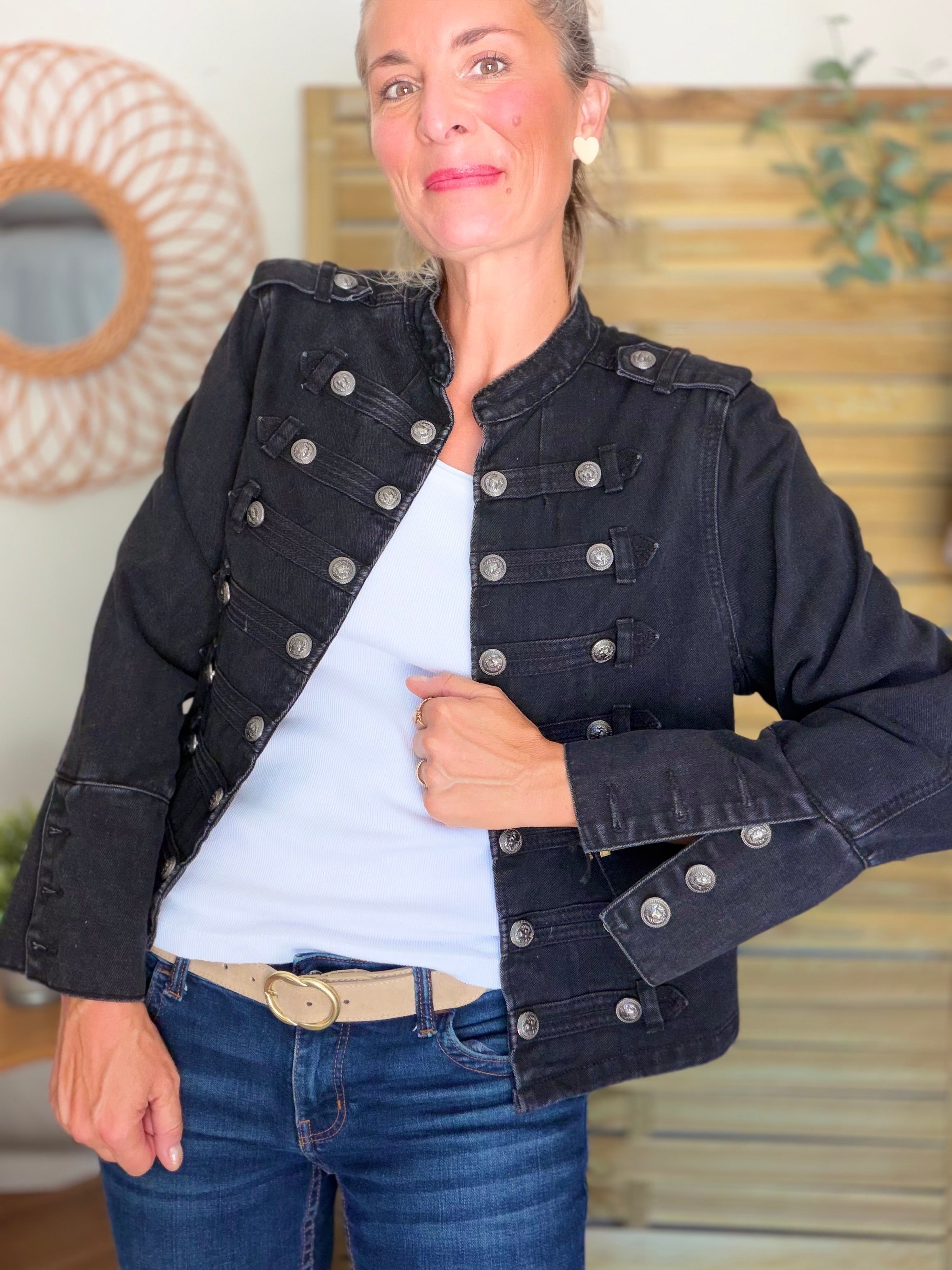 Veste courte en jean NAPOLÉON - Noir
