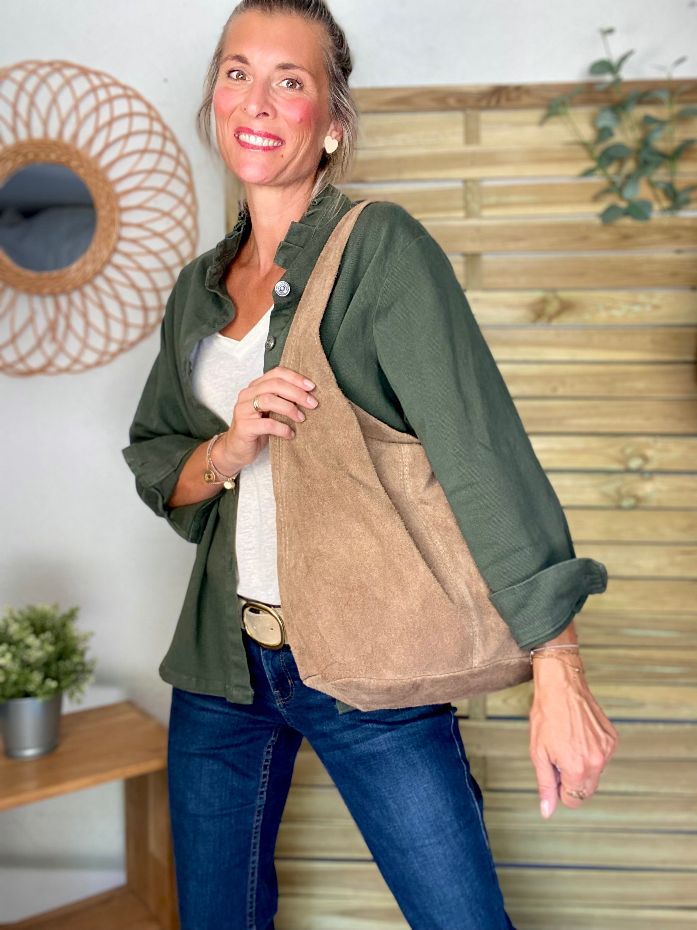 Sac cabas cuir daim MARLON - Beige taupe