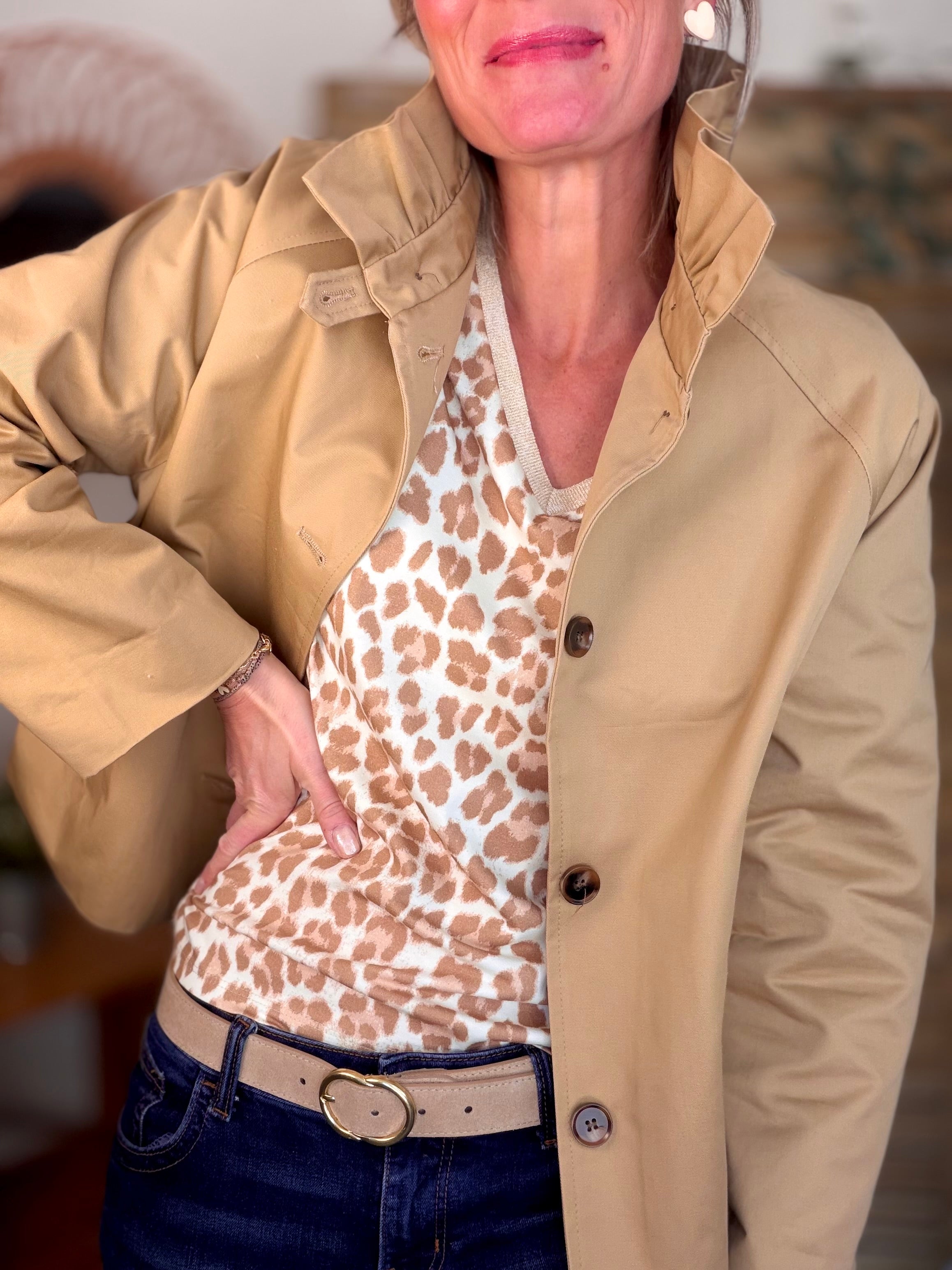 Veste Trench col victorien avec Liberty - VICKY Camel clair