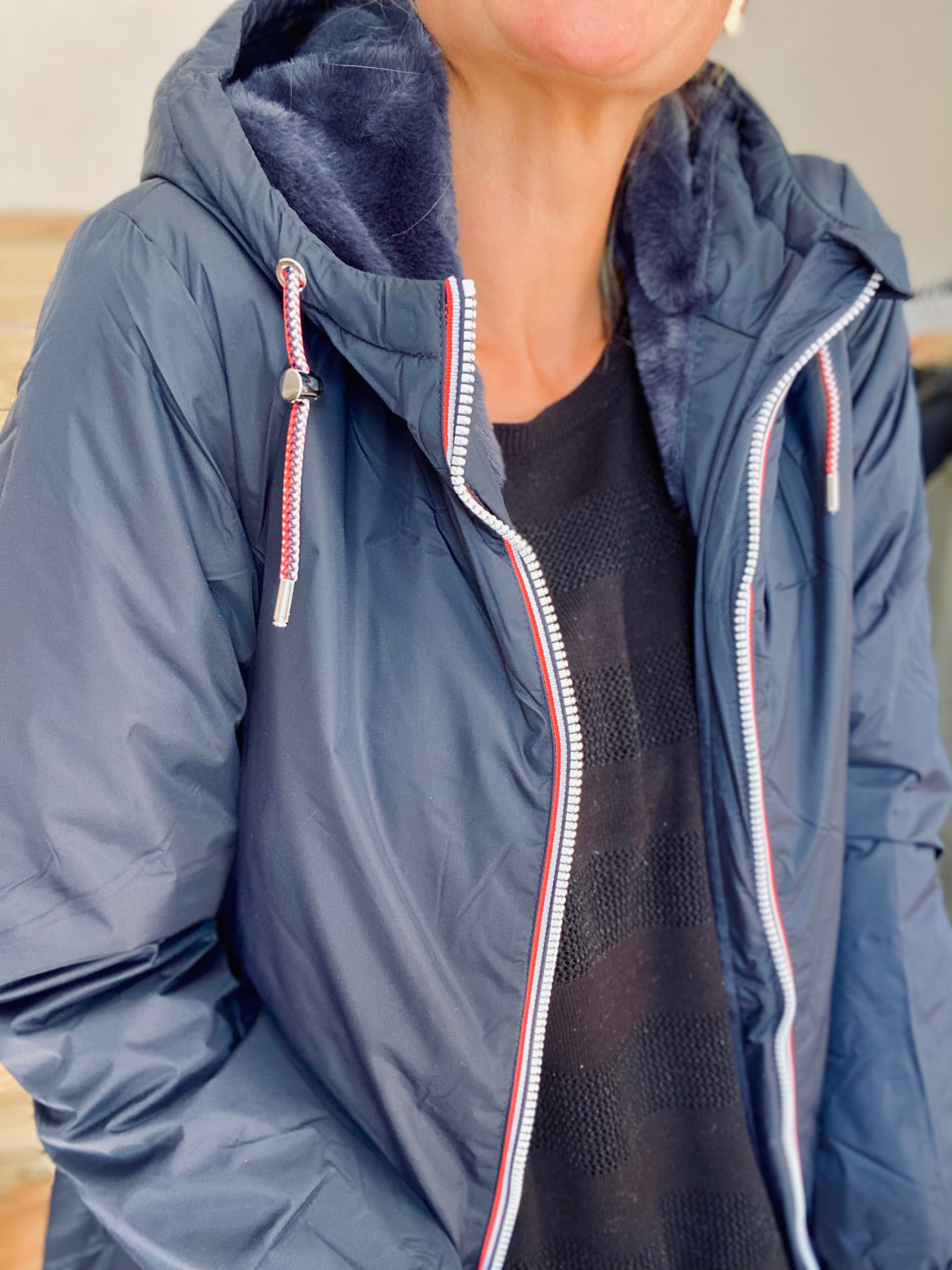 Parka Imperméable THELMA MI-LONG fourré - Bleu marine - Laura Jo