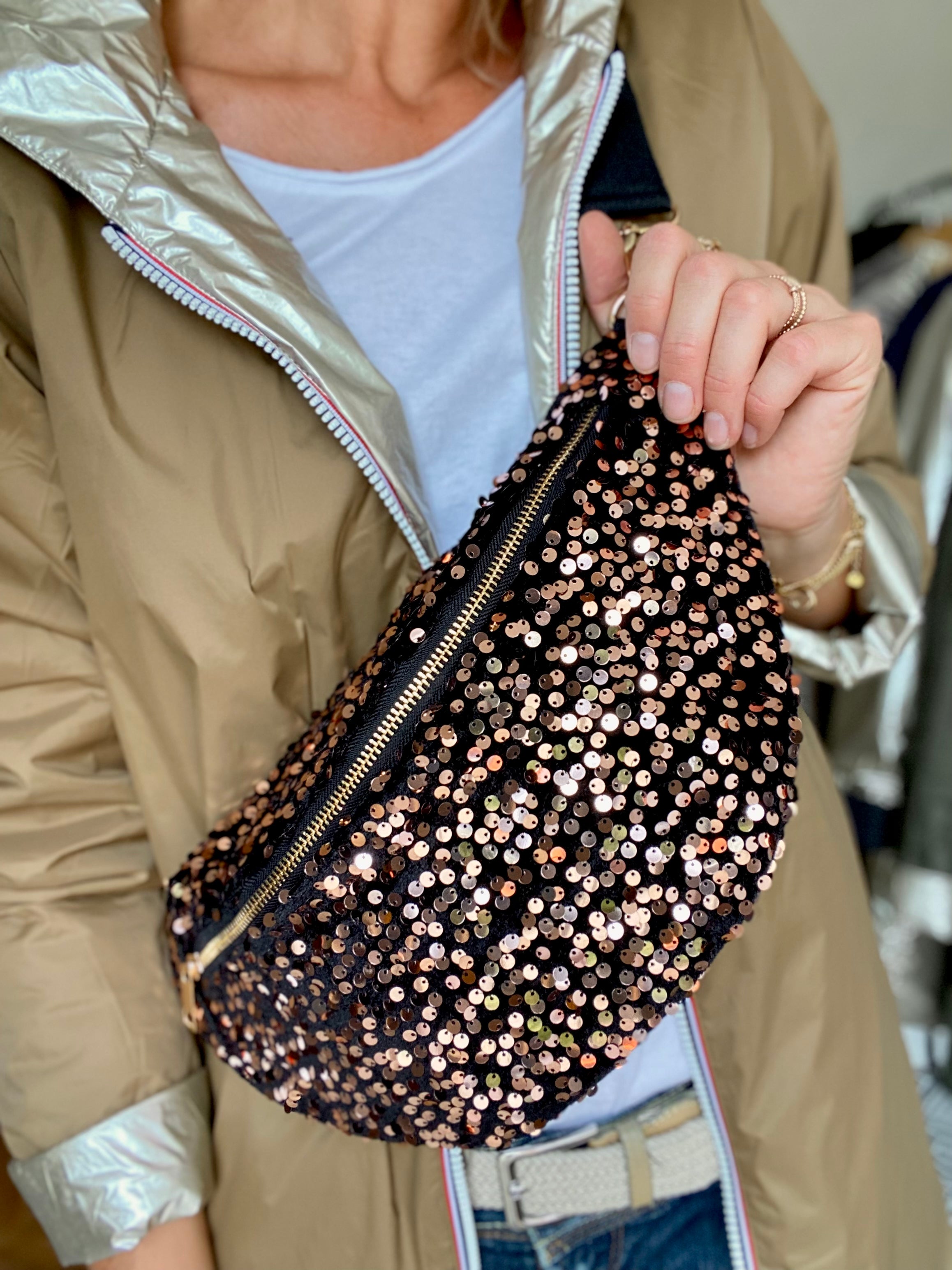 Sac banane XL sequins Ciao Boum TAYLOR Noir sequins dor s