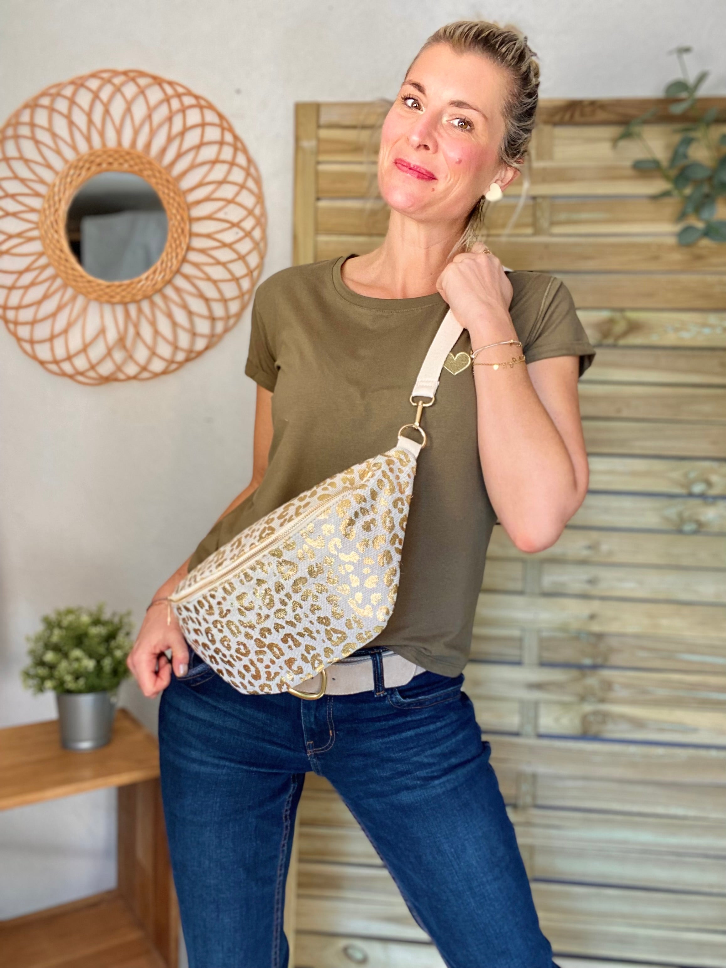 Sac banane XL en toile léo Doré pailleté - KATE