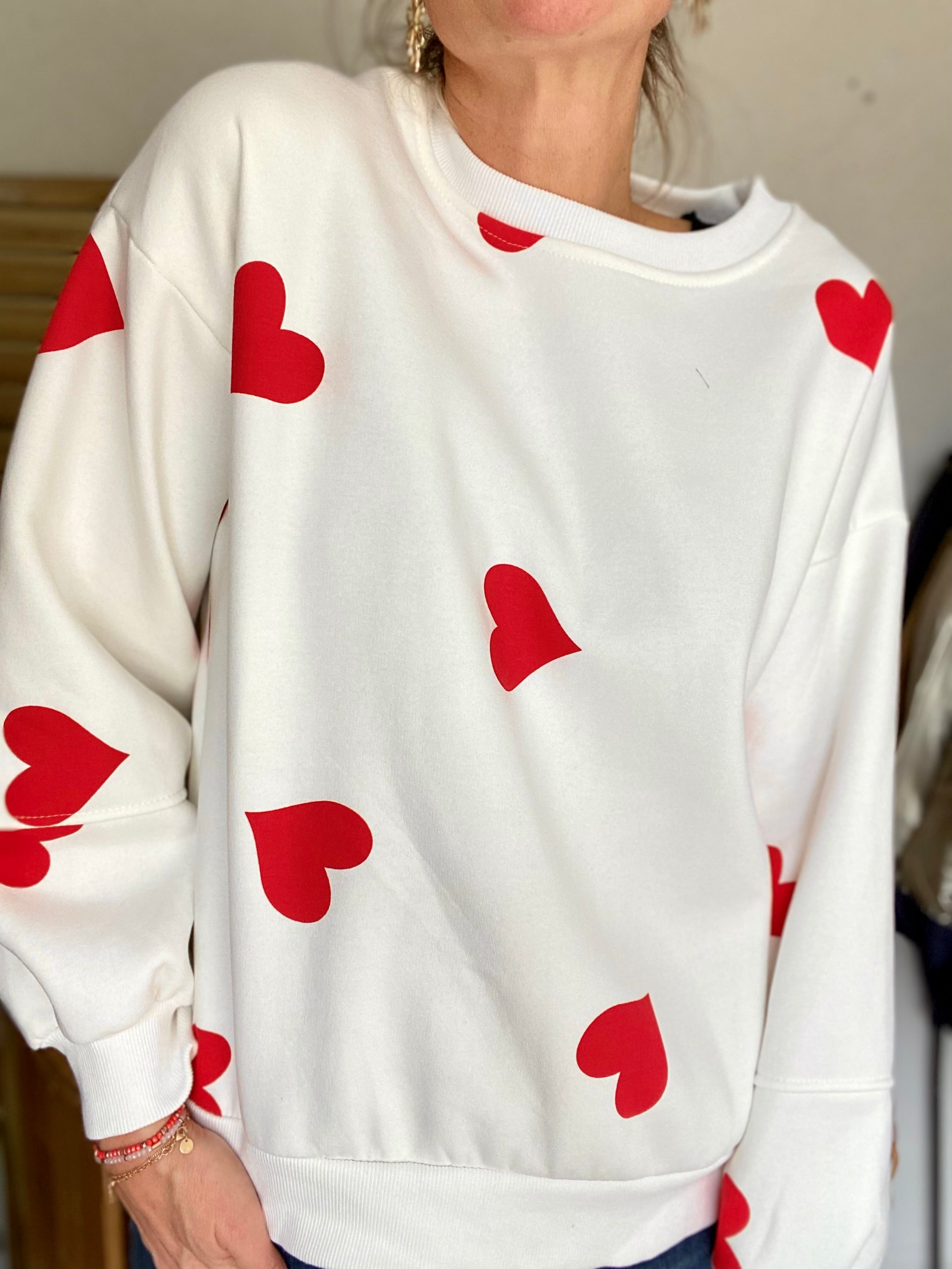 Sweat oversize Coeurs VALENTINE - Blanc - Taille unique - FIN DE SÉRIE