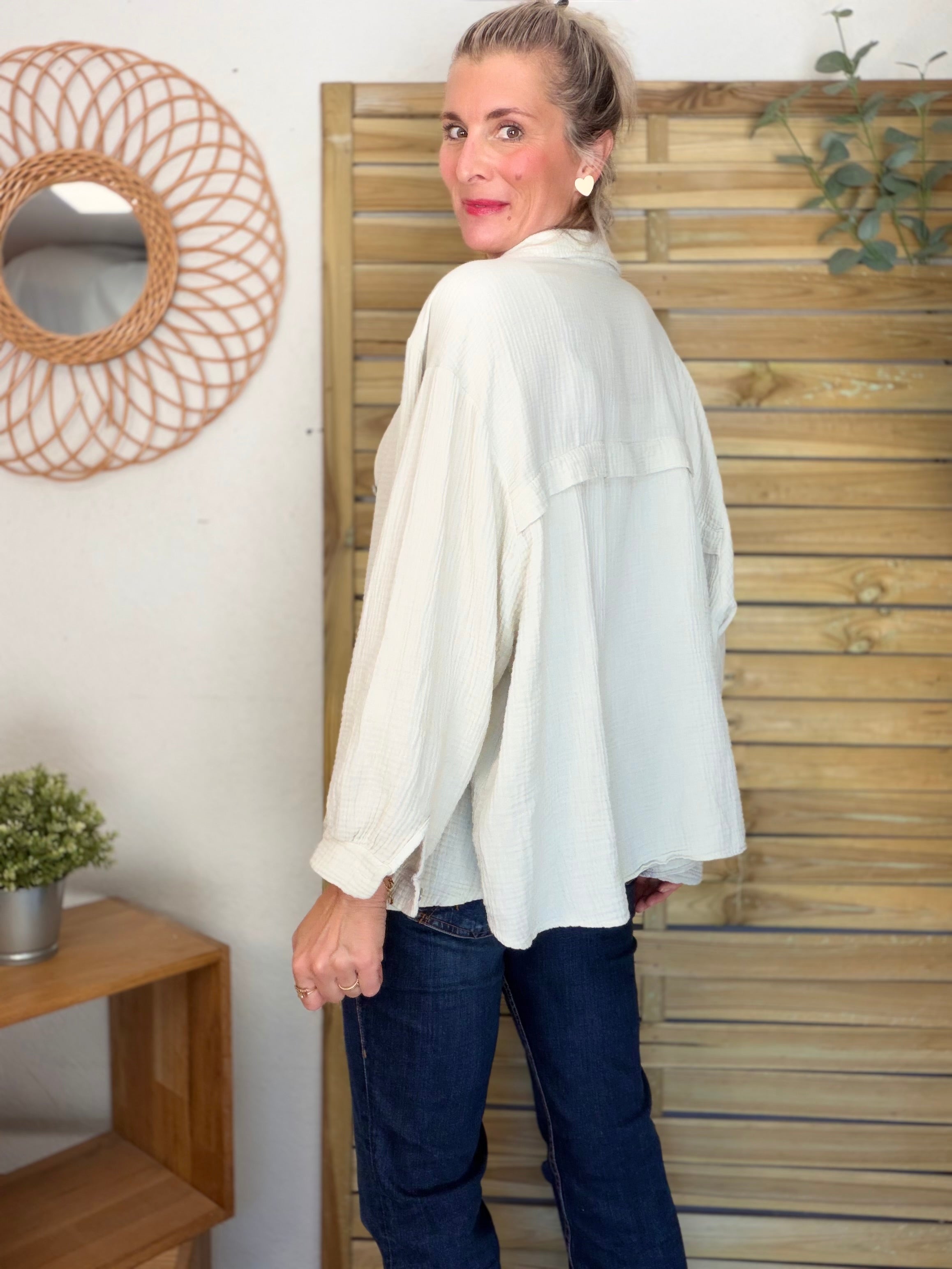 Chemise en gaze de coton unie FÉLICIA Beige